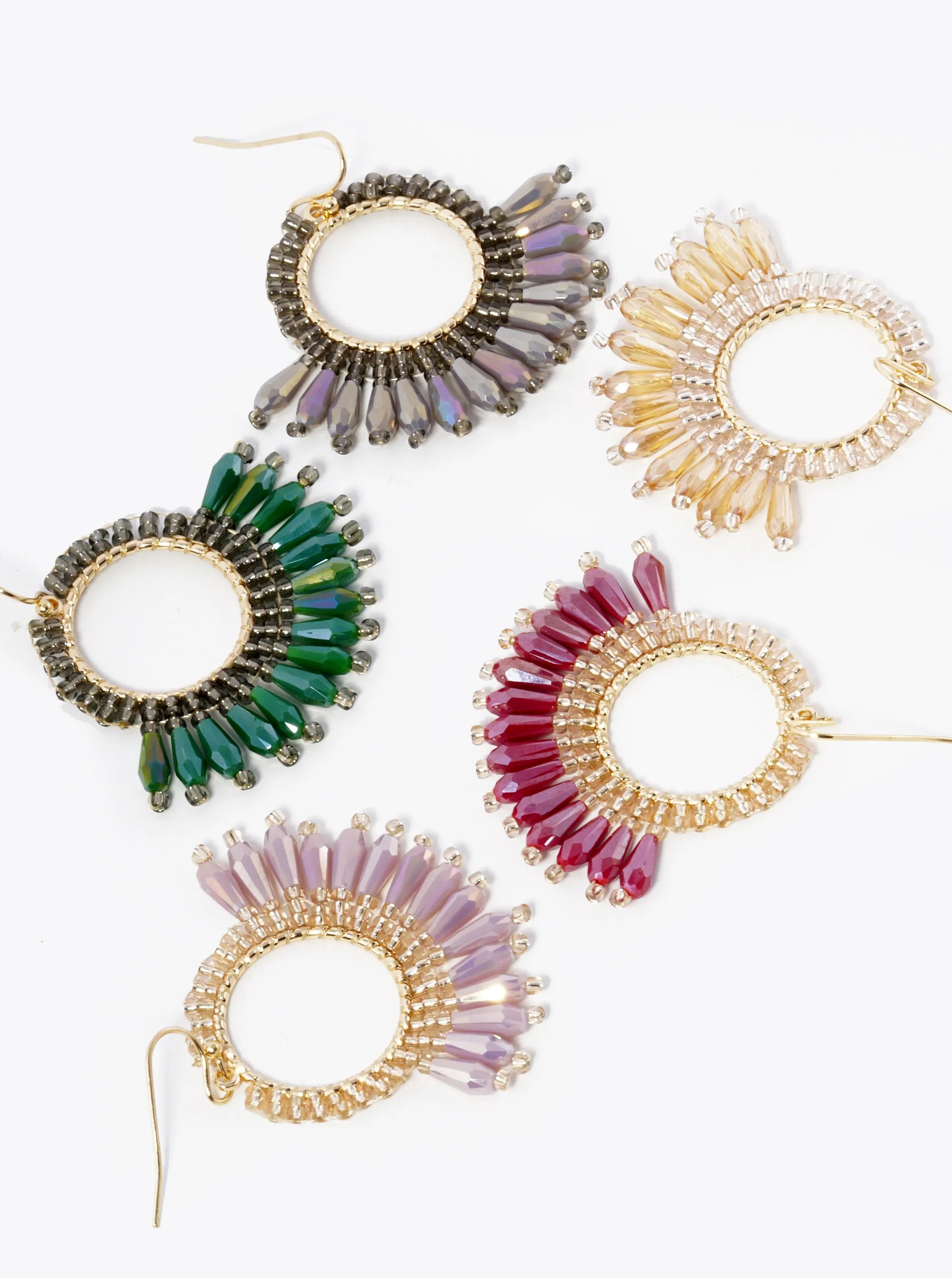 Faceted Glass Beads Drop Fringe Dangle Earrings