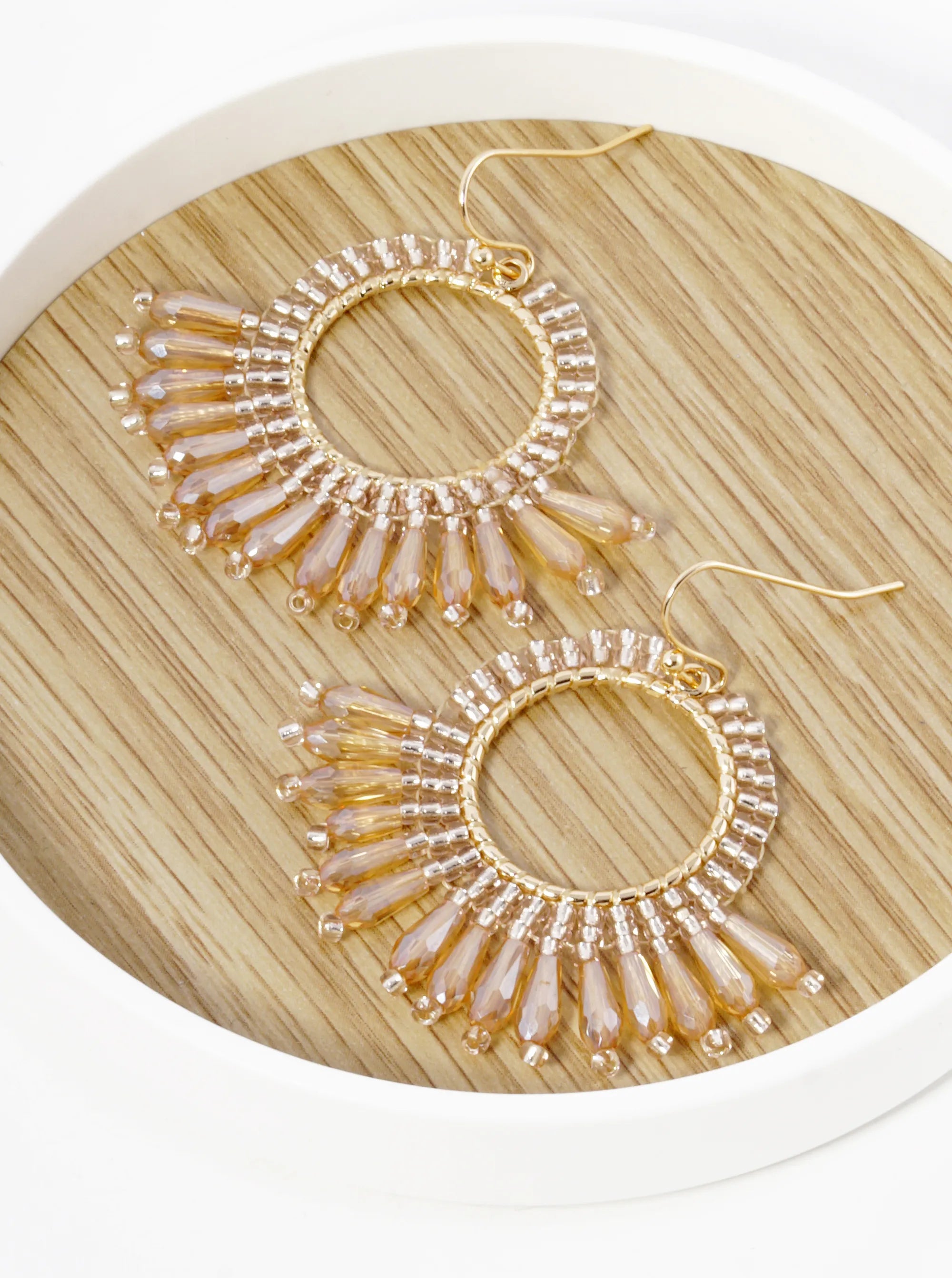 Faceted Glass Beads Drop Fringe Dangle Earrings