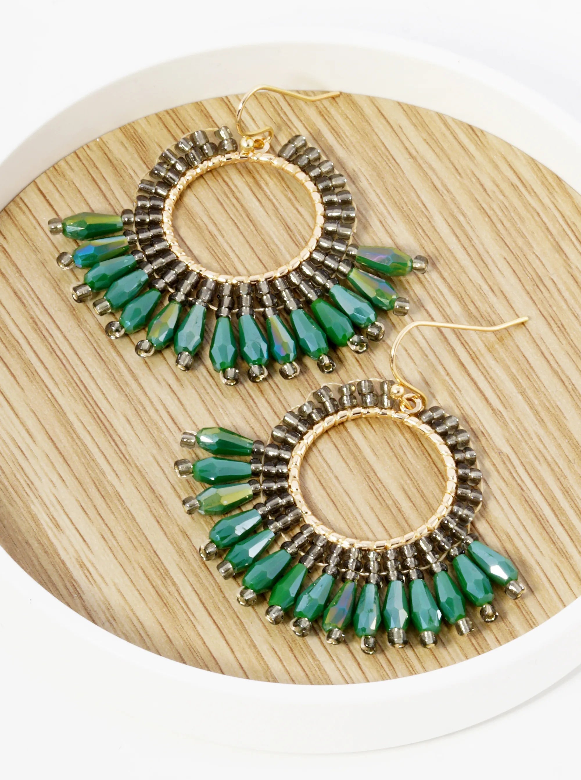 Faceted Glass Beads Drop Fringe Dangle Earrings