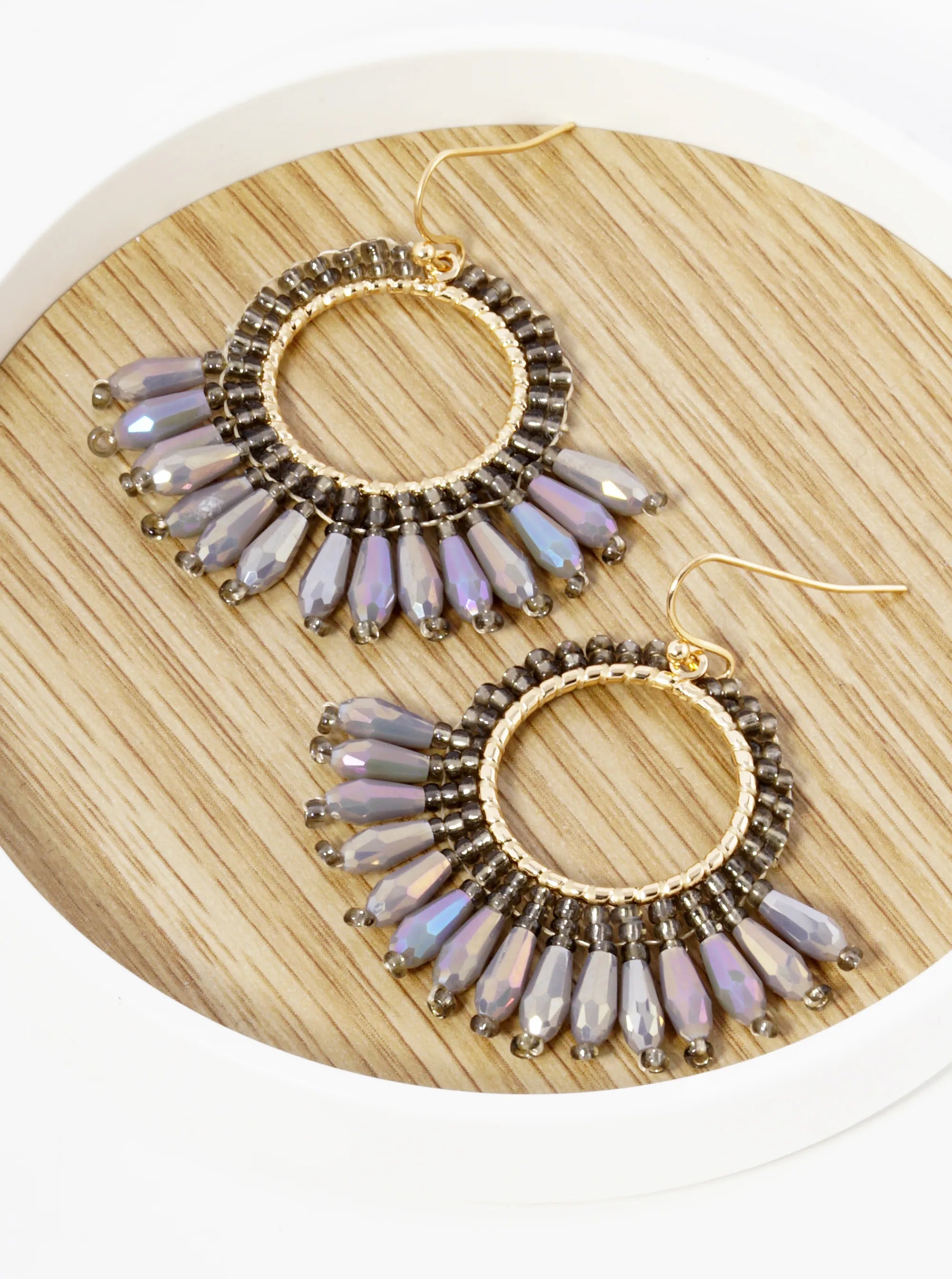 Faceted Glass Beads Drop Fringe Dangle Earrings