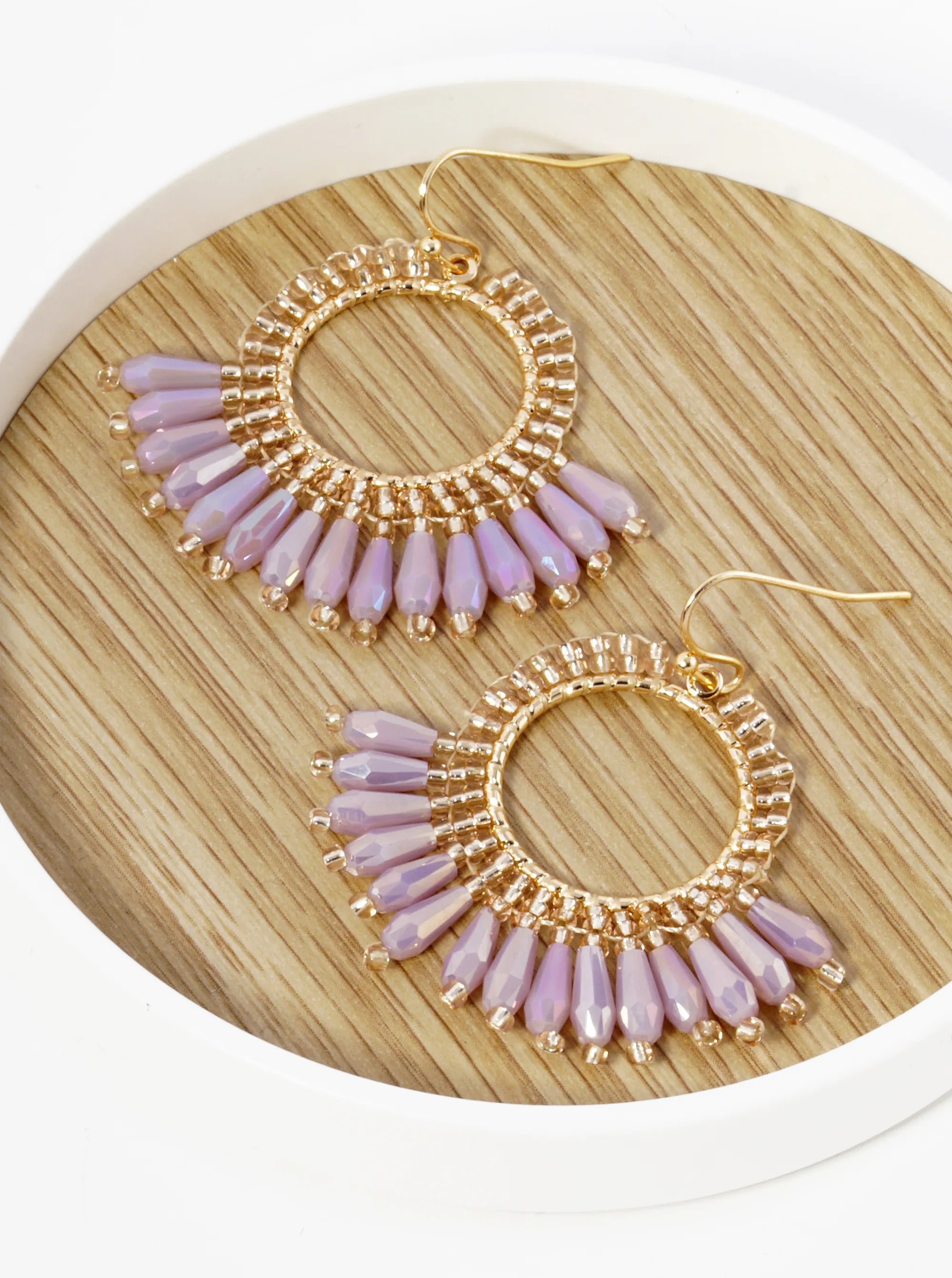 Faceted Glass Beads Drop Fringe Dangle Earrings
