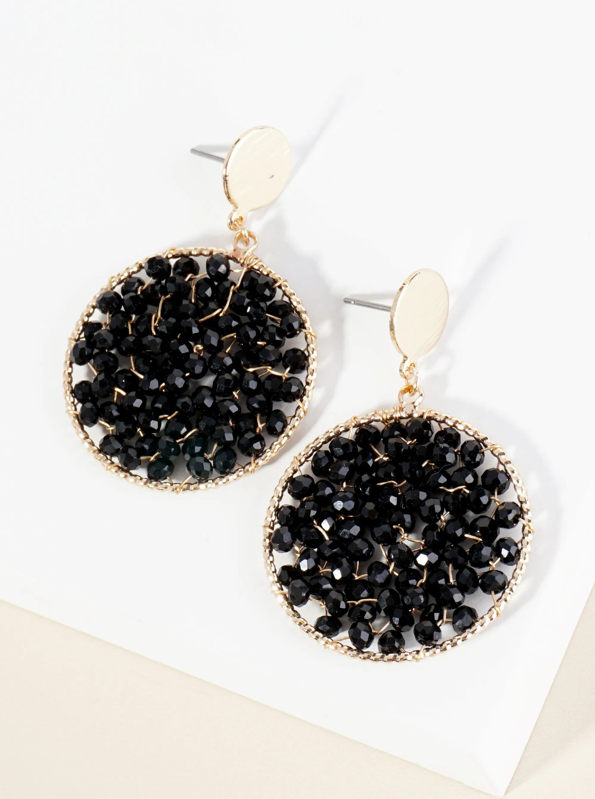 Faceted Glass Beads Wire Wrapped Circle Drop Post Earrings