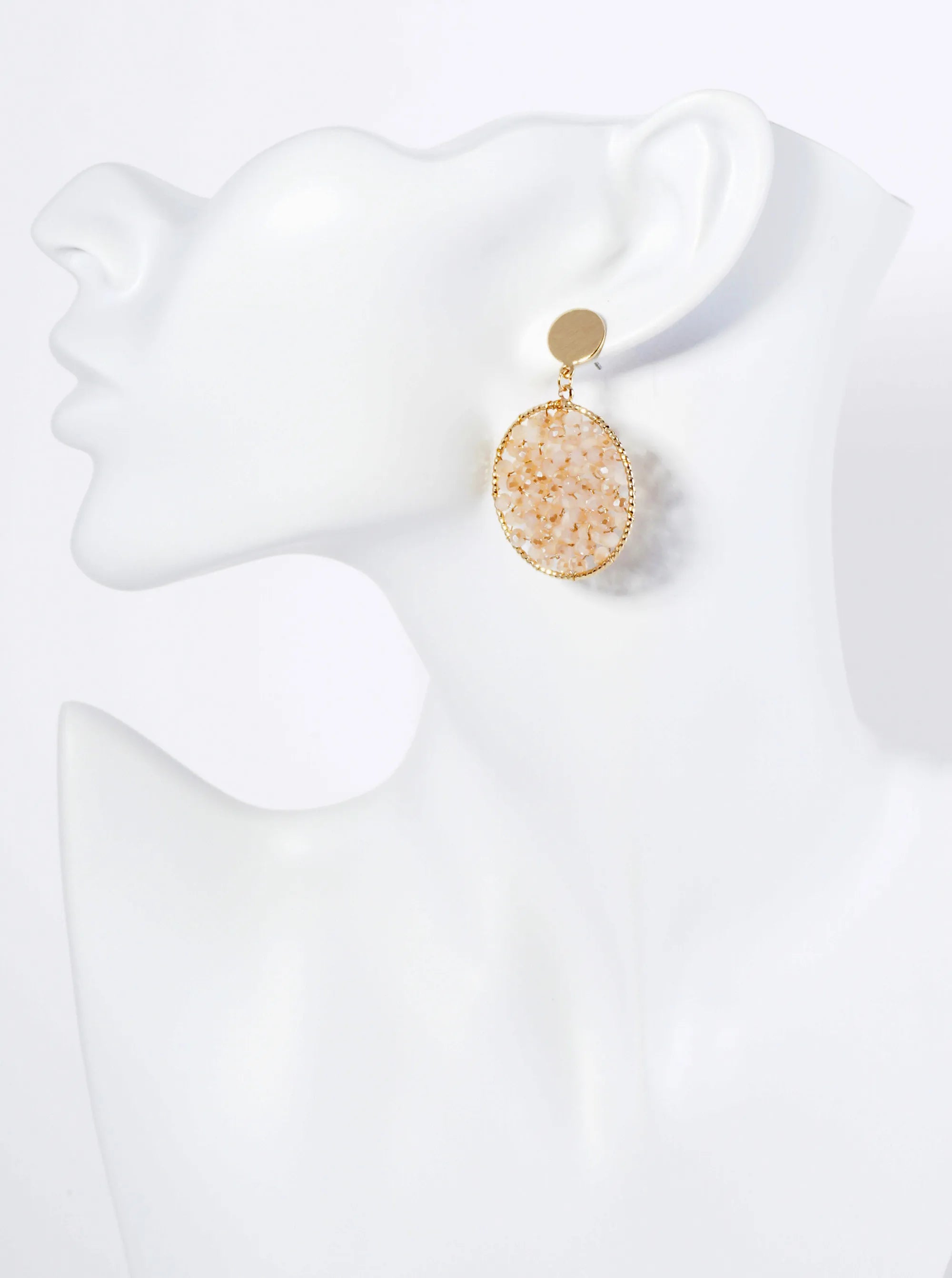 Faceted Glass Beads Wire Wrapped Circle Drop Post Earrings