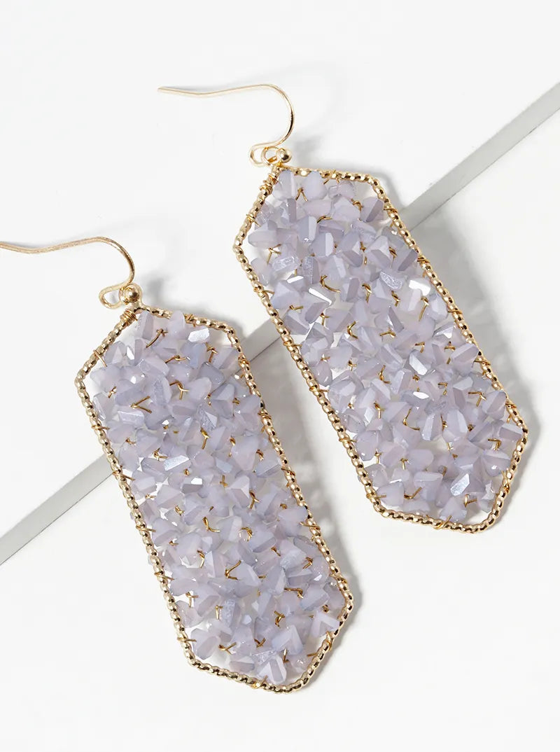 Faceted Glass Beads Wire Wrapped Dangle Drop Earrings