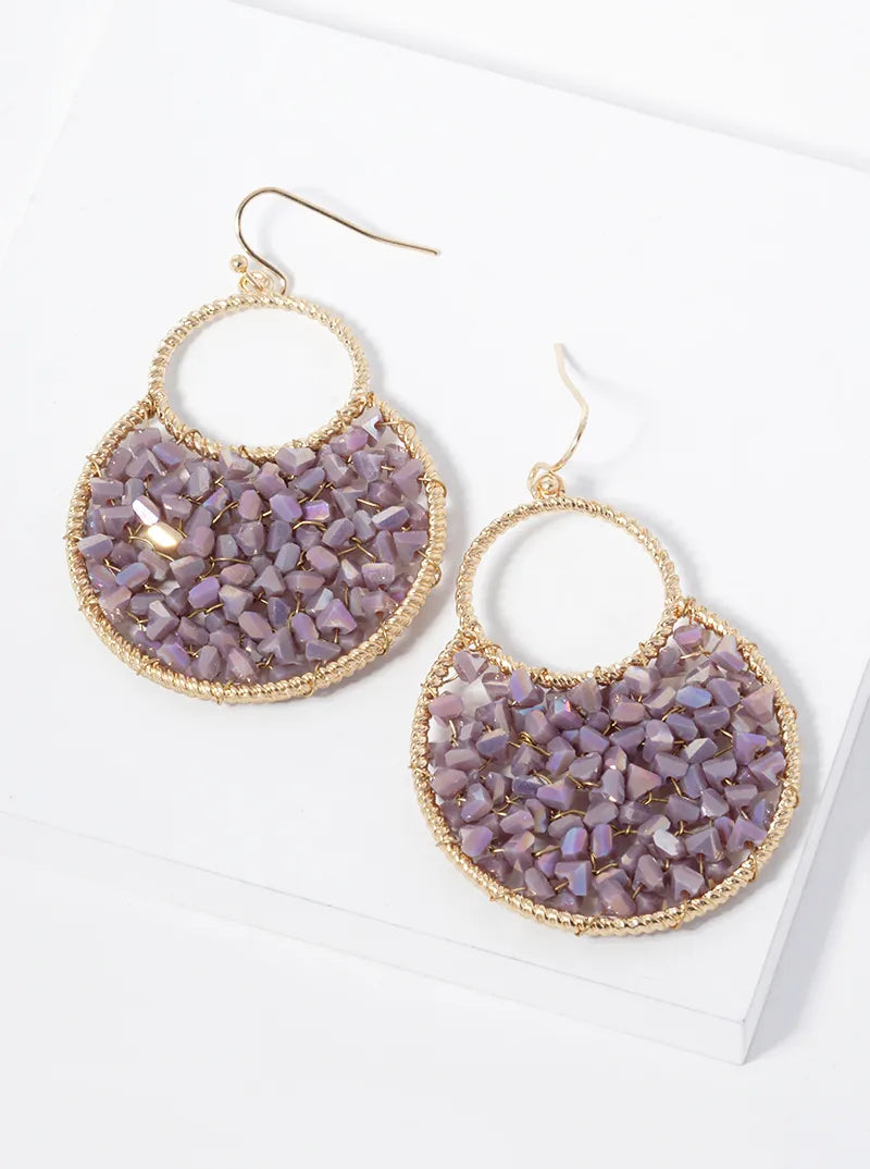 Faceted Glass Beads Wire Wrapped Dangle Earrings
