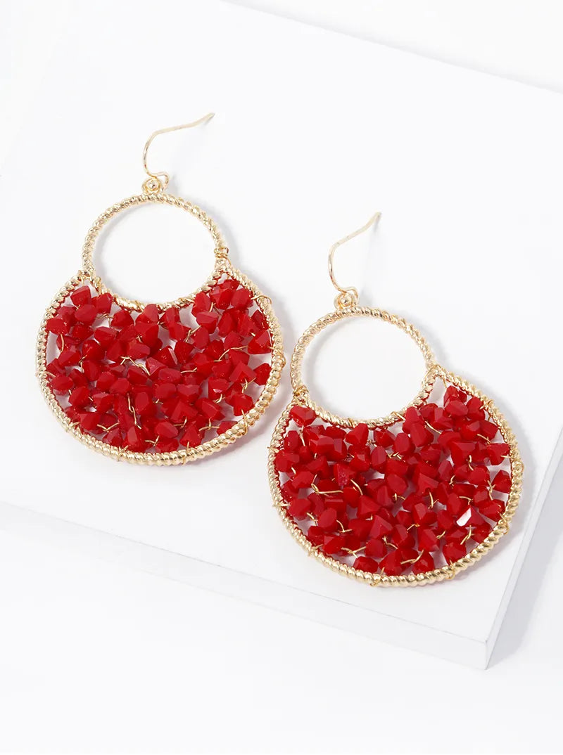 Faceted Glass Beads Wire Wrapped Dangle Earrings
