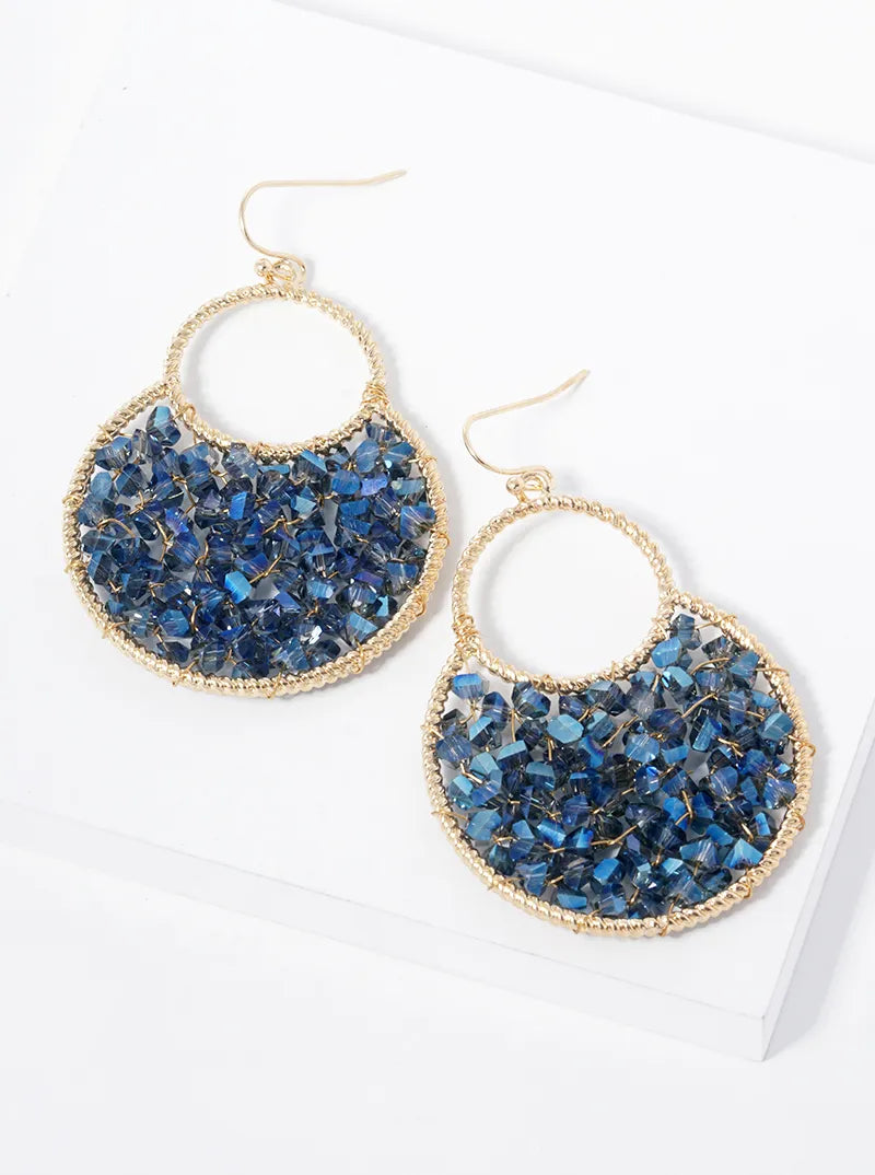 Faceted Glass Beads Wire Wrapped Dangle Earrings