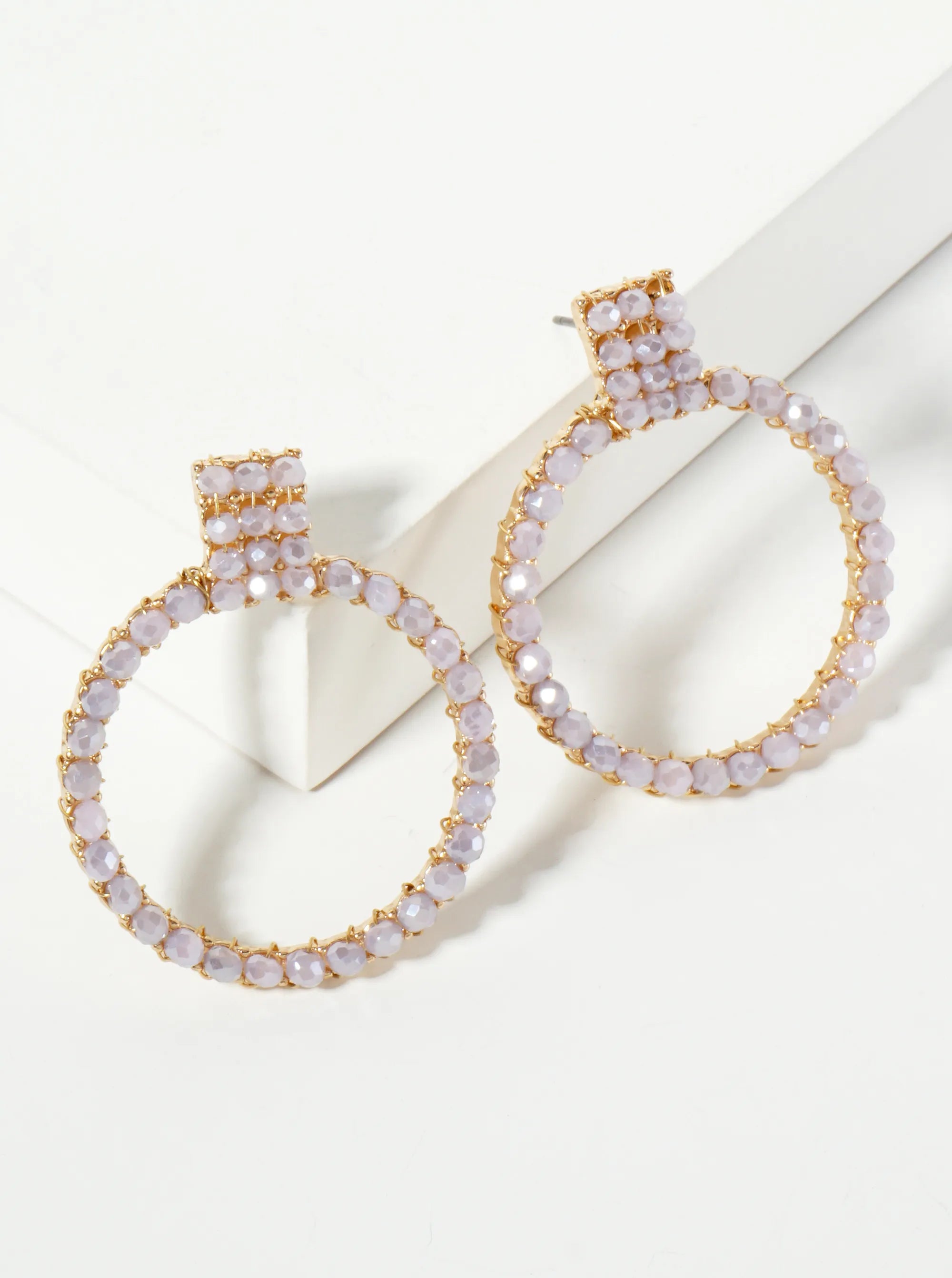 Faceted Glass Beads Wire Wrapped Door Knocker Design Post Earrings