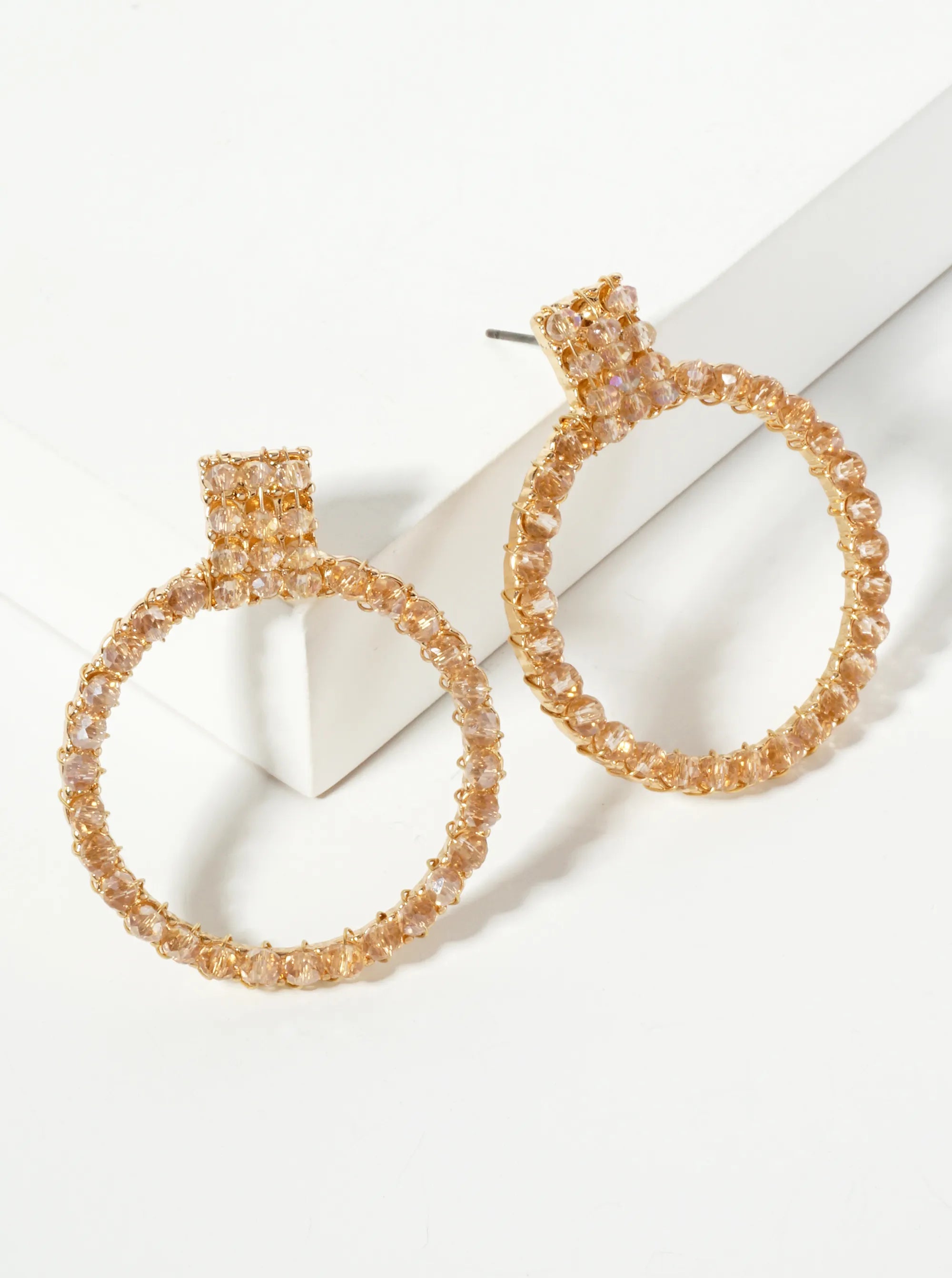 Faceted Glass Beads Wire Wrapped Door Knocker Design Post Earrings