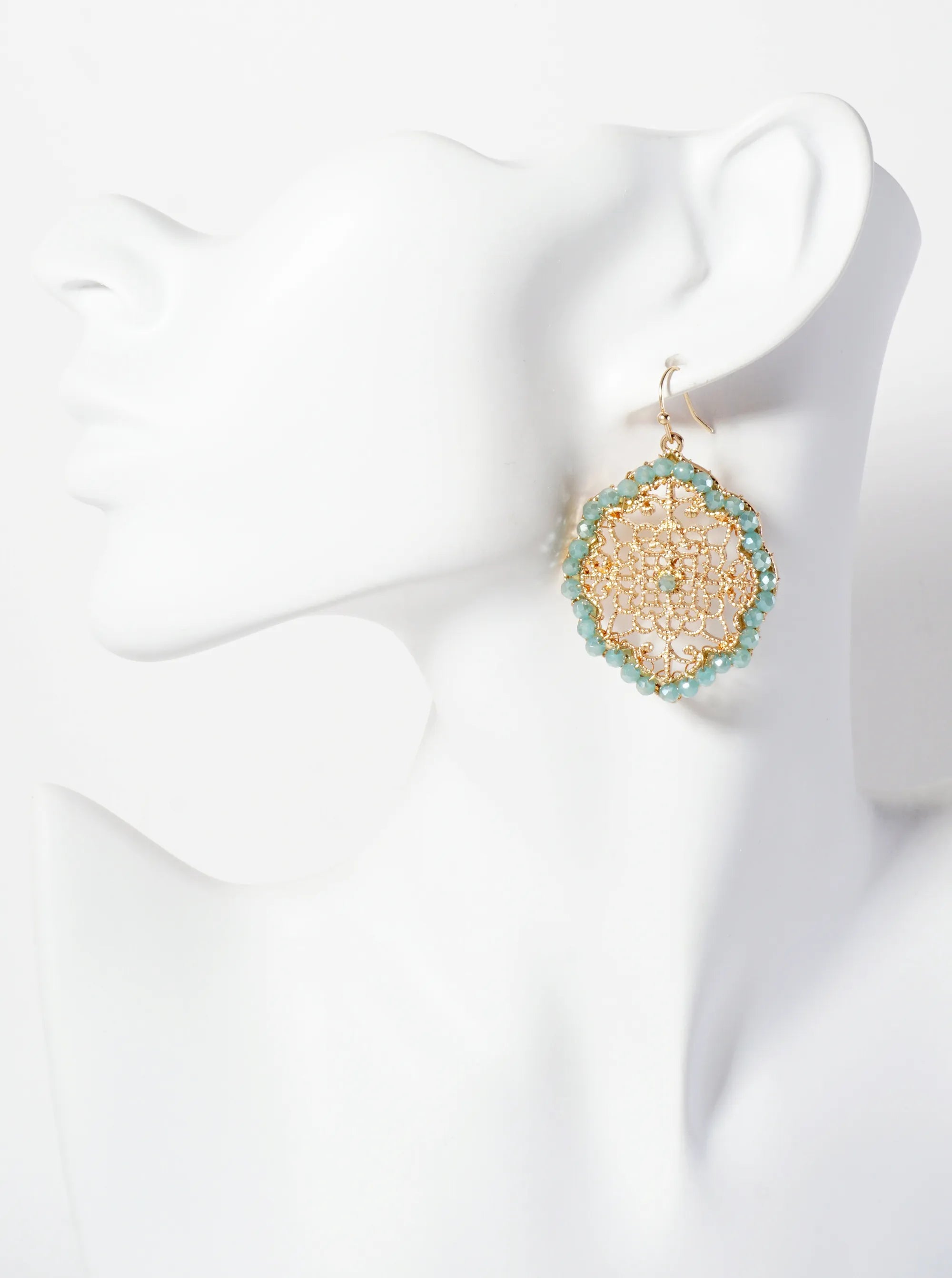 Faceted-Glass-Beads Wire-Wrapped Filigree Dangle Earrings