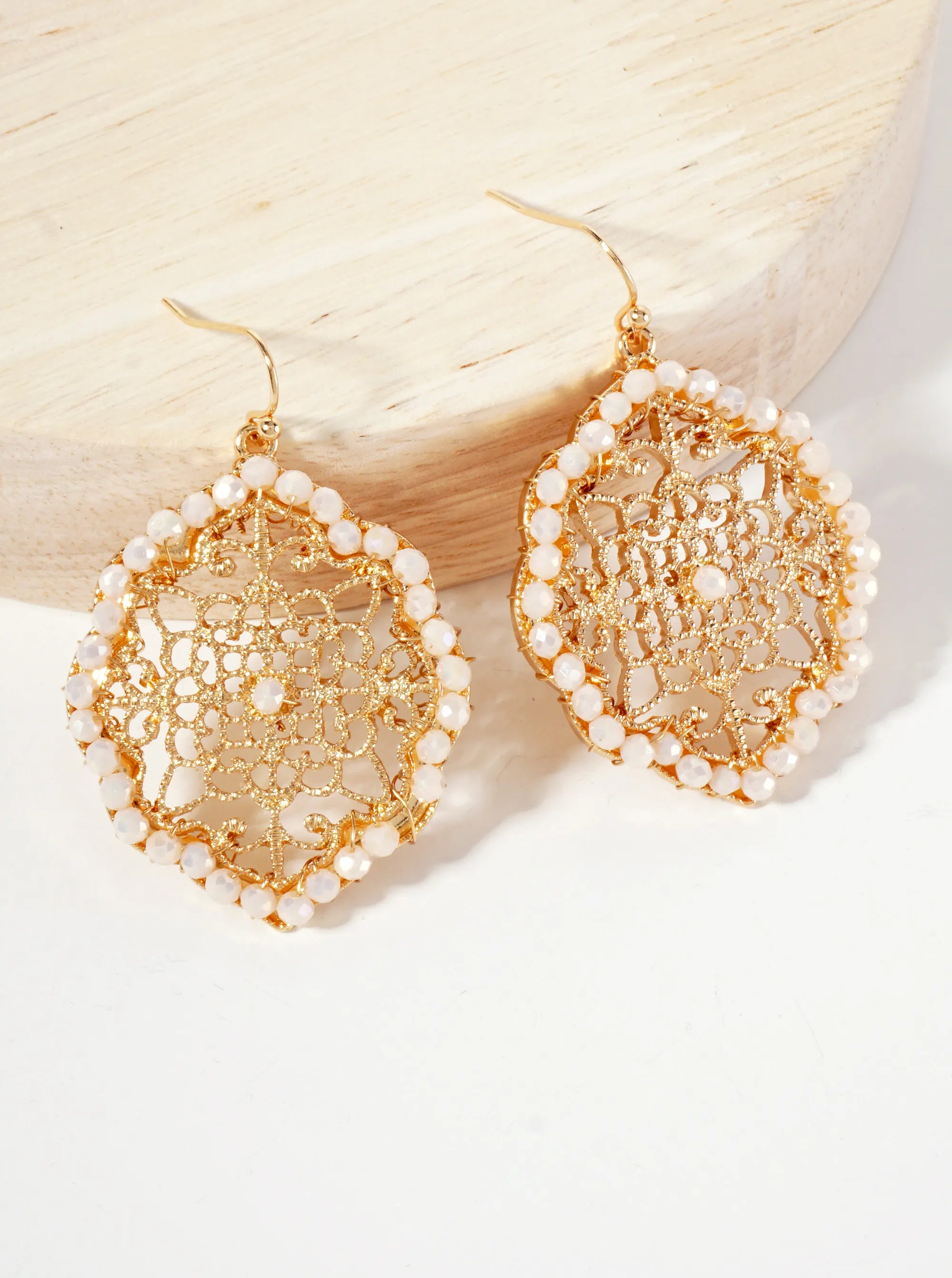 Faceted-Glass-Beads Wire-Wrapped Filigree Dangle Earrings