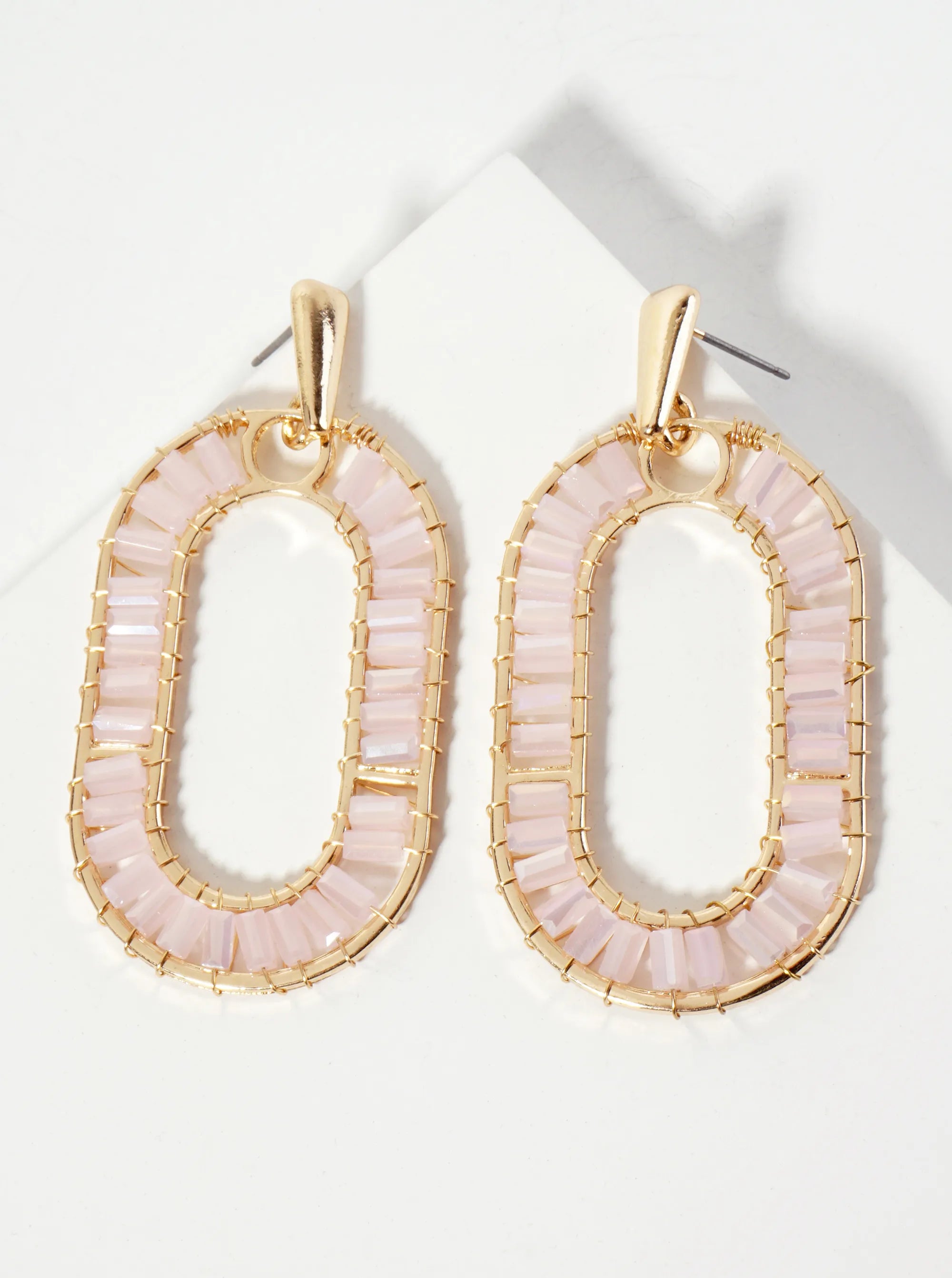 Faceted-Glass-Beads Wire-Wrapped Oval Drop Statement Earrings