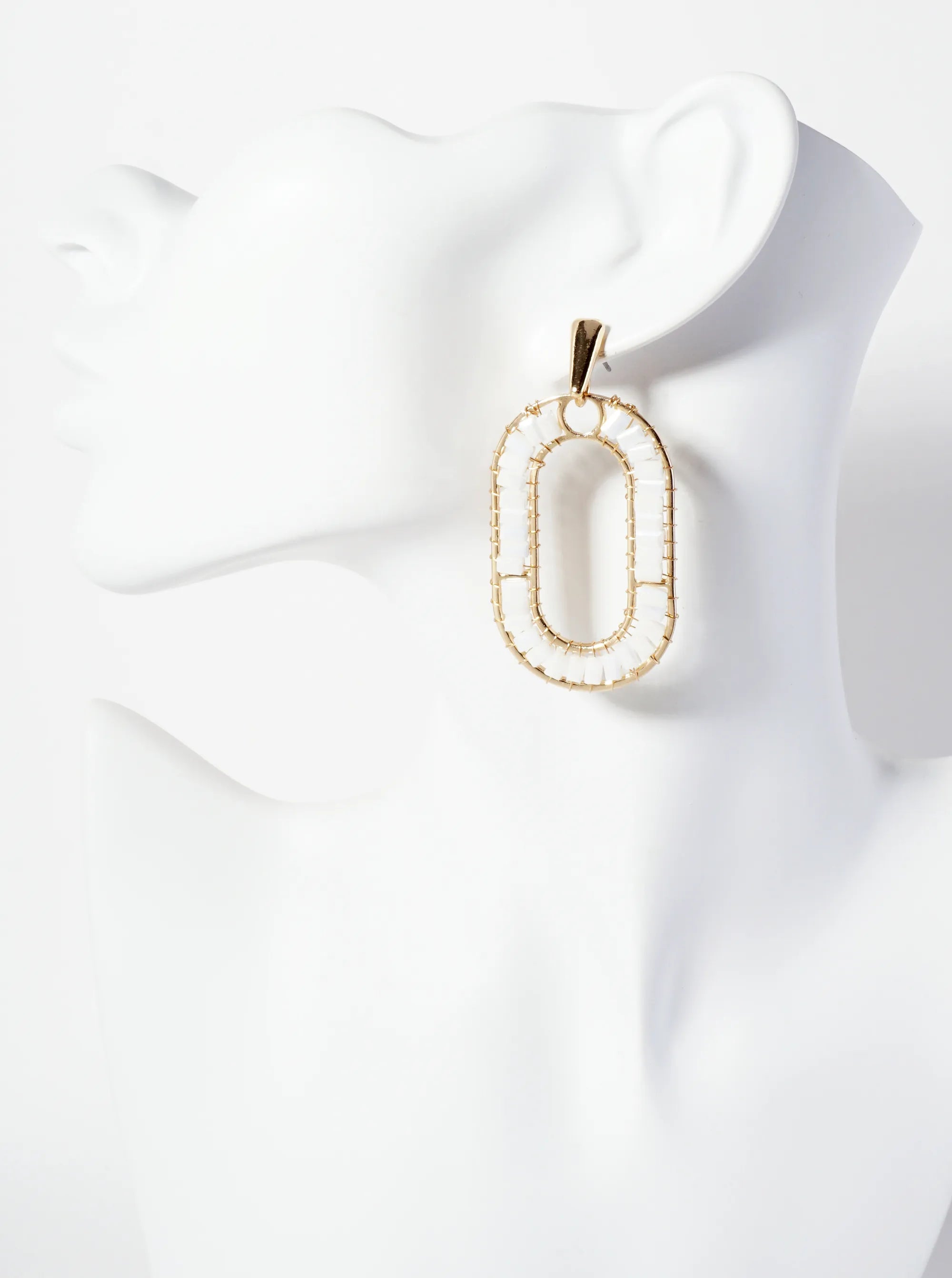 Faceted-Glass-Beads Wire-Wrapped Oval Drop Statement Earrings