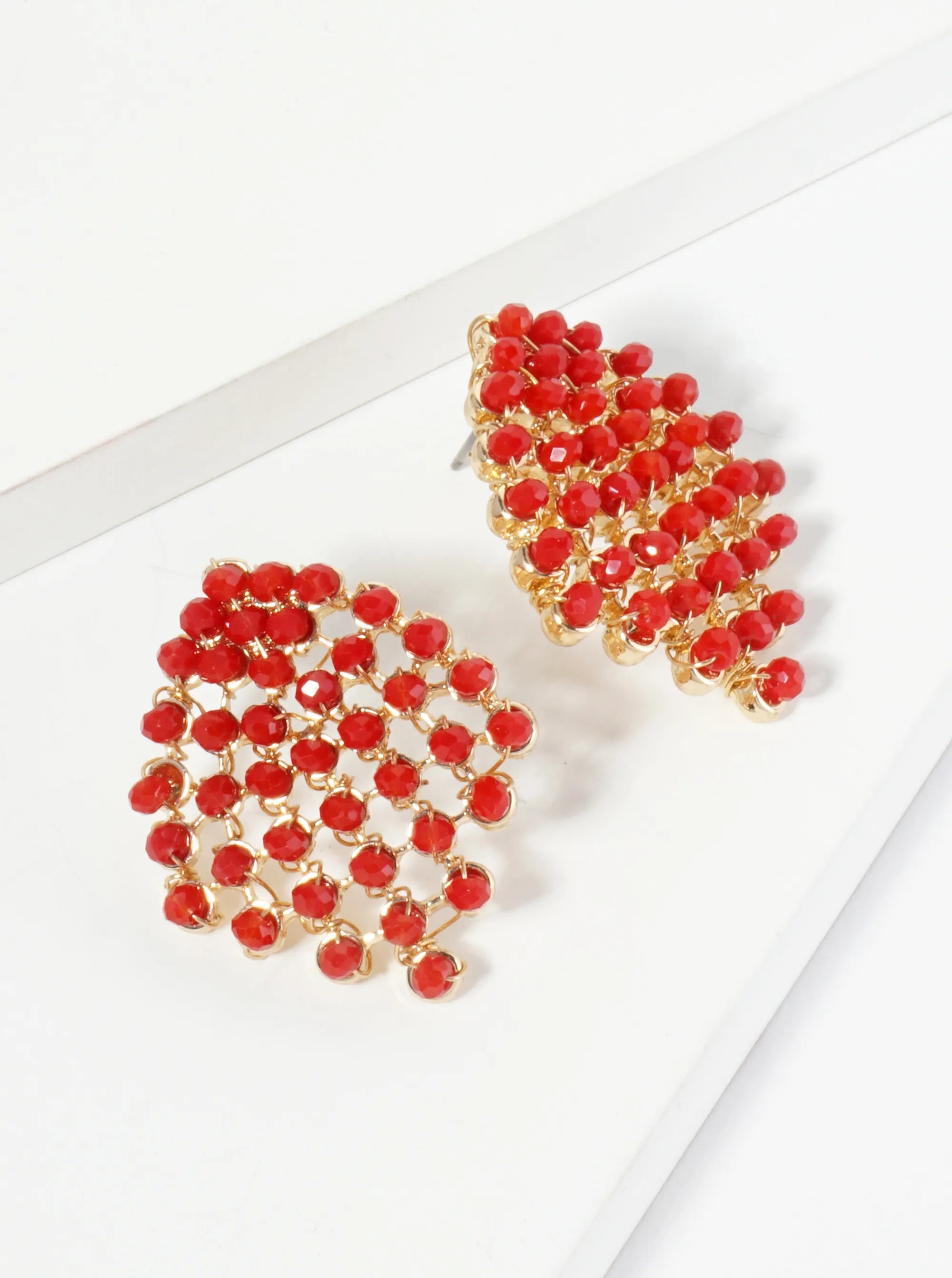 Faceted Glass Beads Wire Wrapped Post Earrings