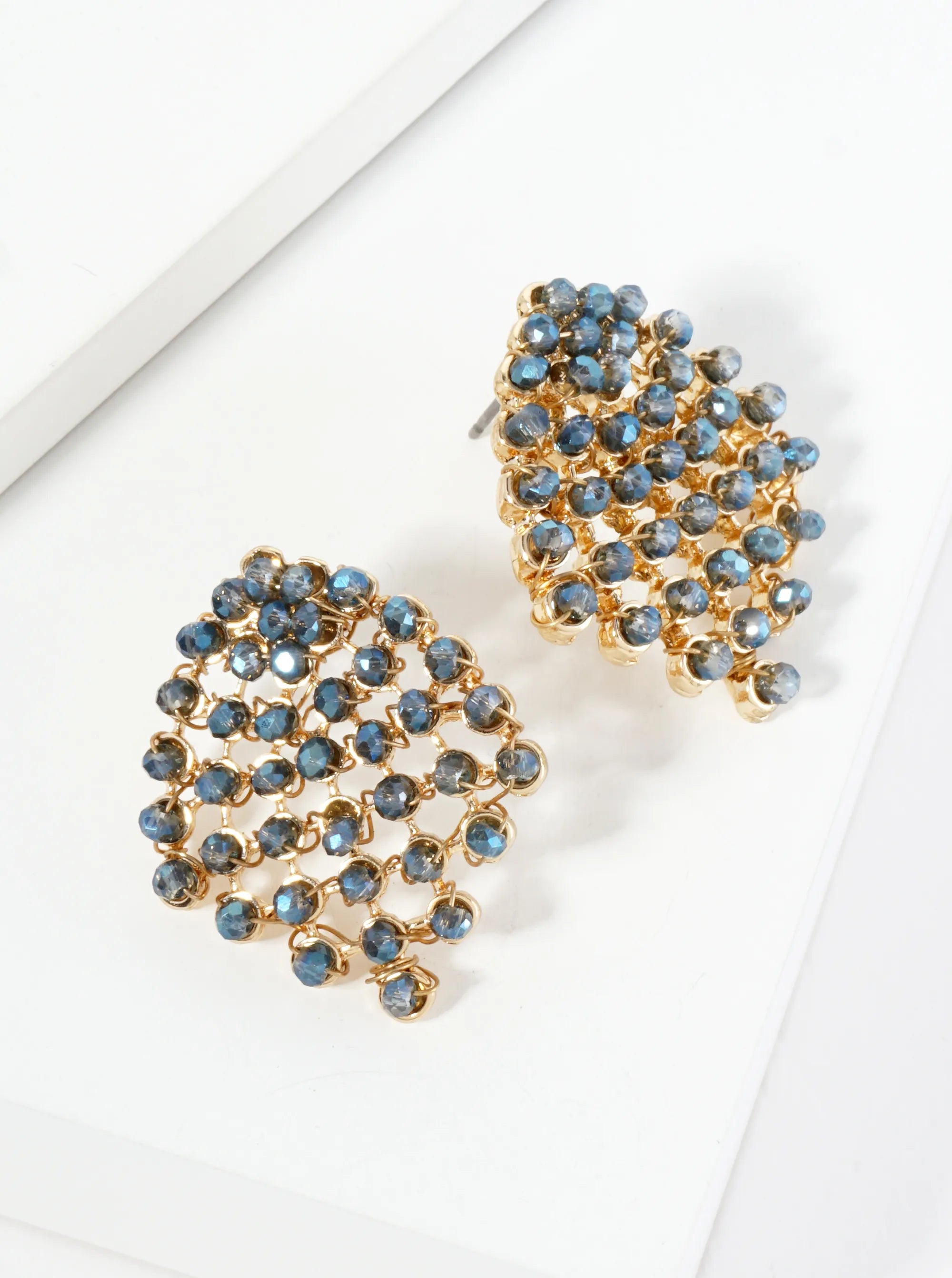 Faceted Glass Beads Wire Wrapped Post Earrings