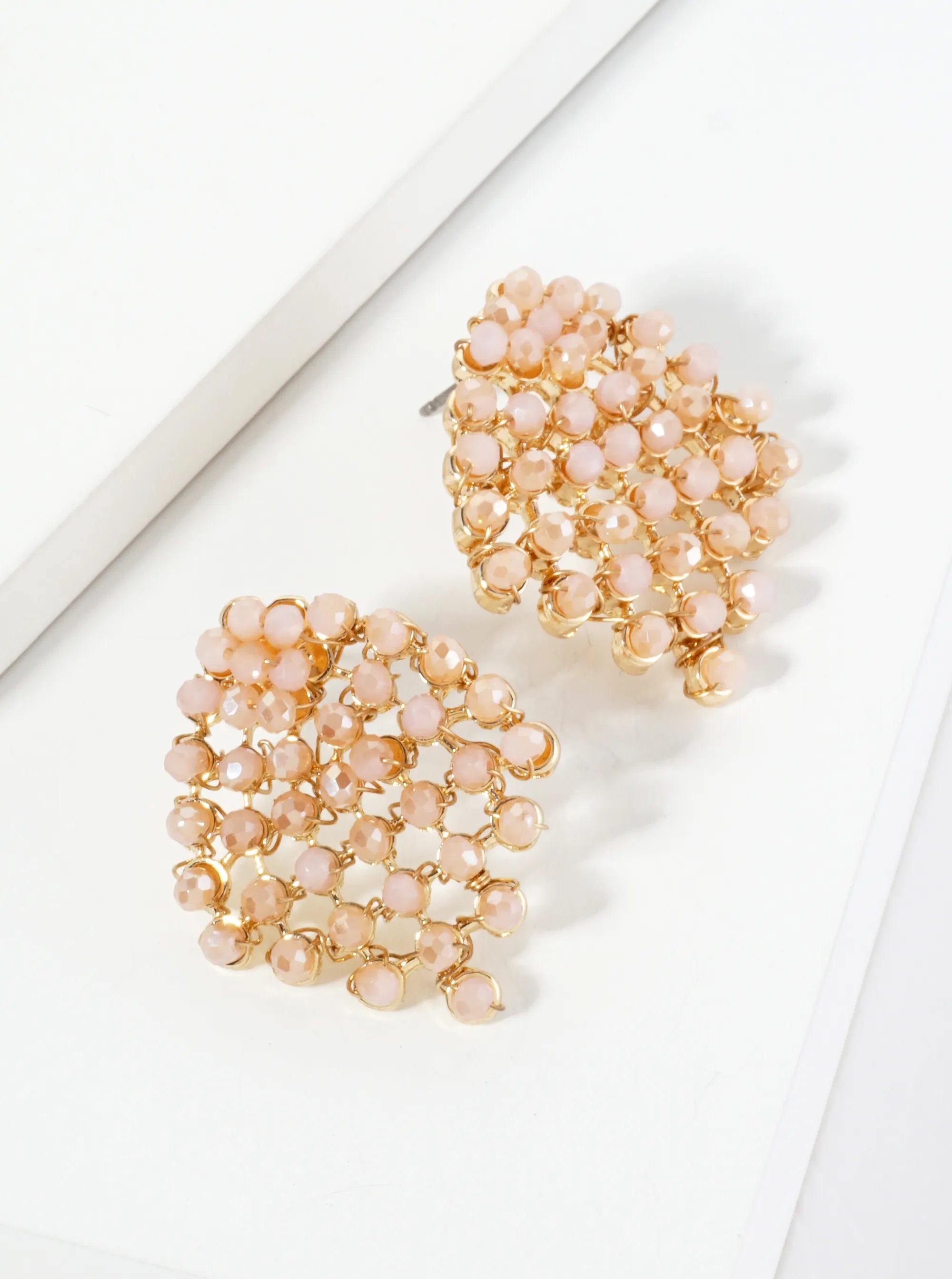 Faceted Glass Beads Wire Wrapped Post Earrings