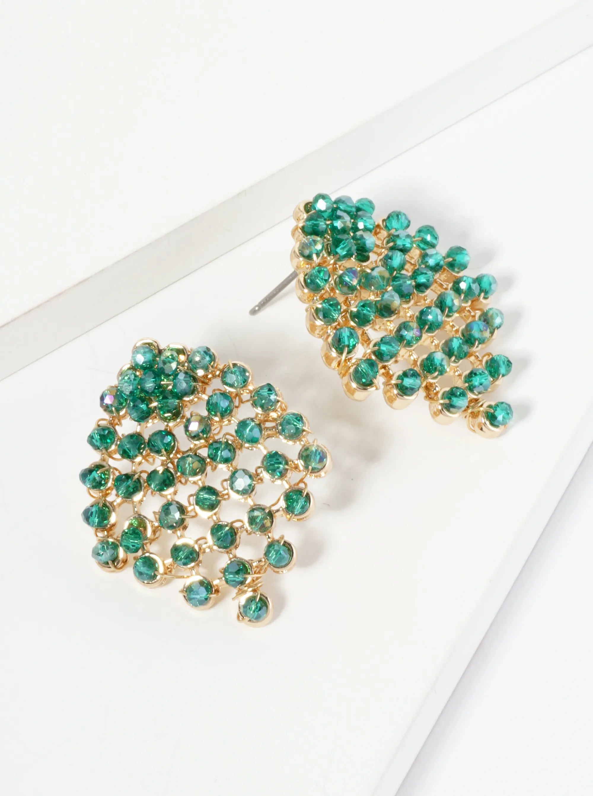Faceted Glass Beads Wire Wrapped Post Earrings