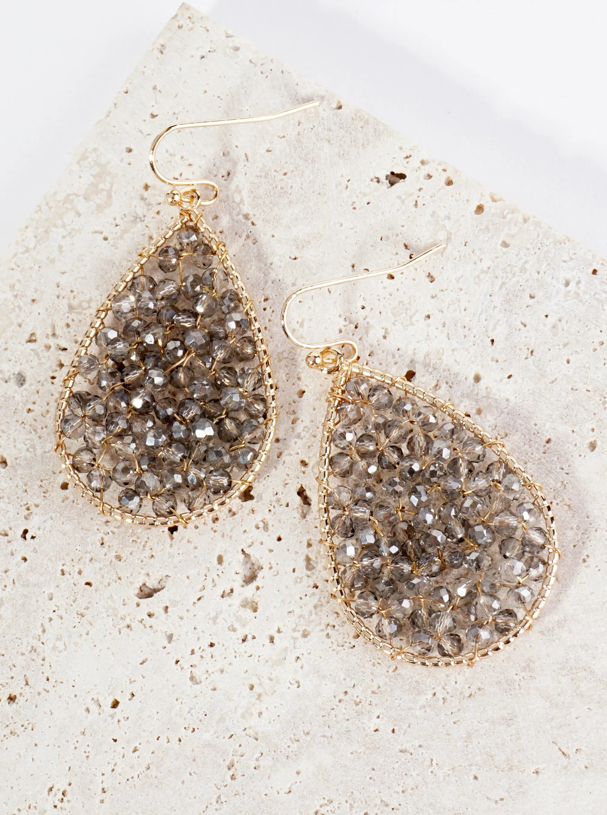 Faceted Glass Beads Wire Wrapped Teardrop Dangle Earrings