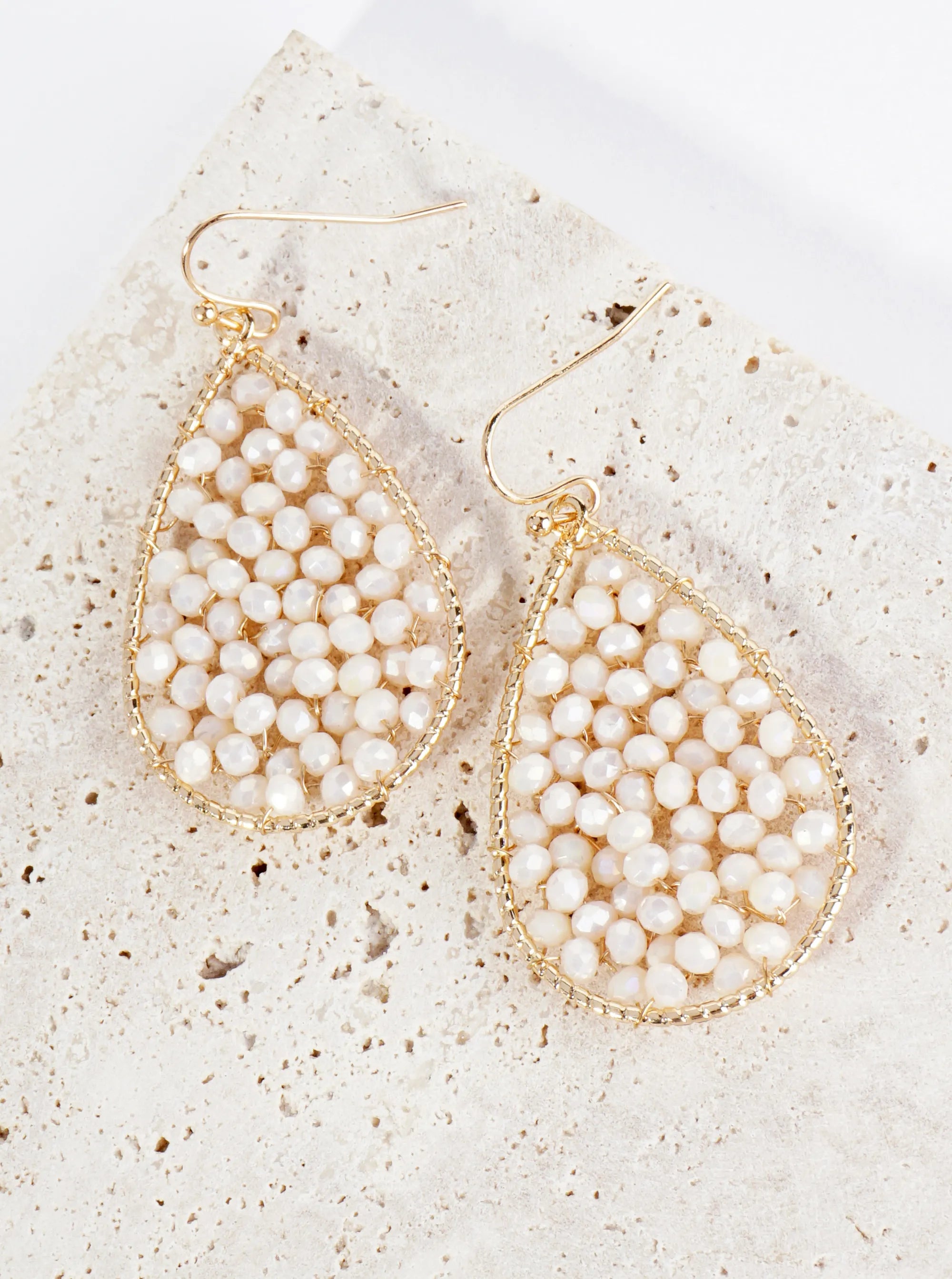 Faceted Glass Beads Wire Wrapped Teardrop Dangle Earrings