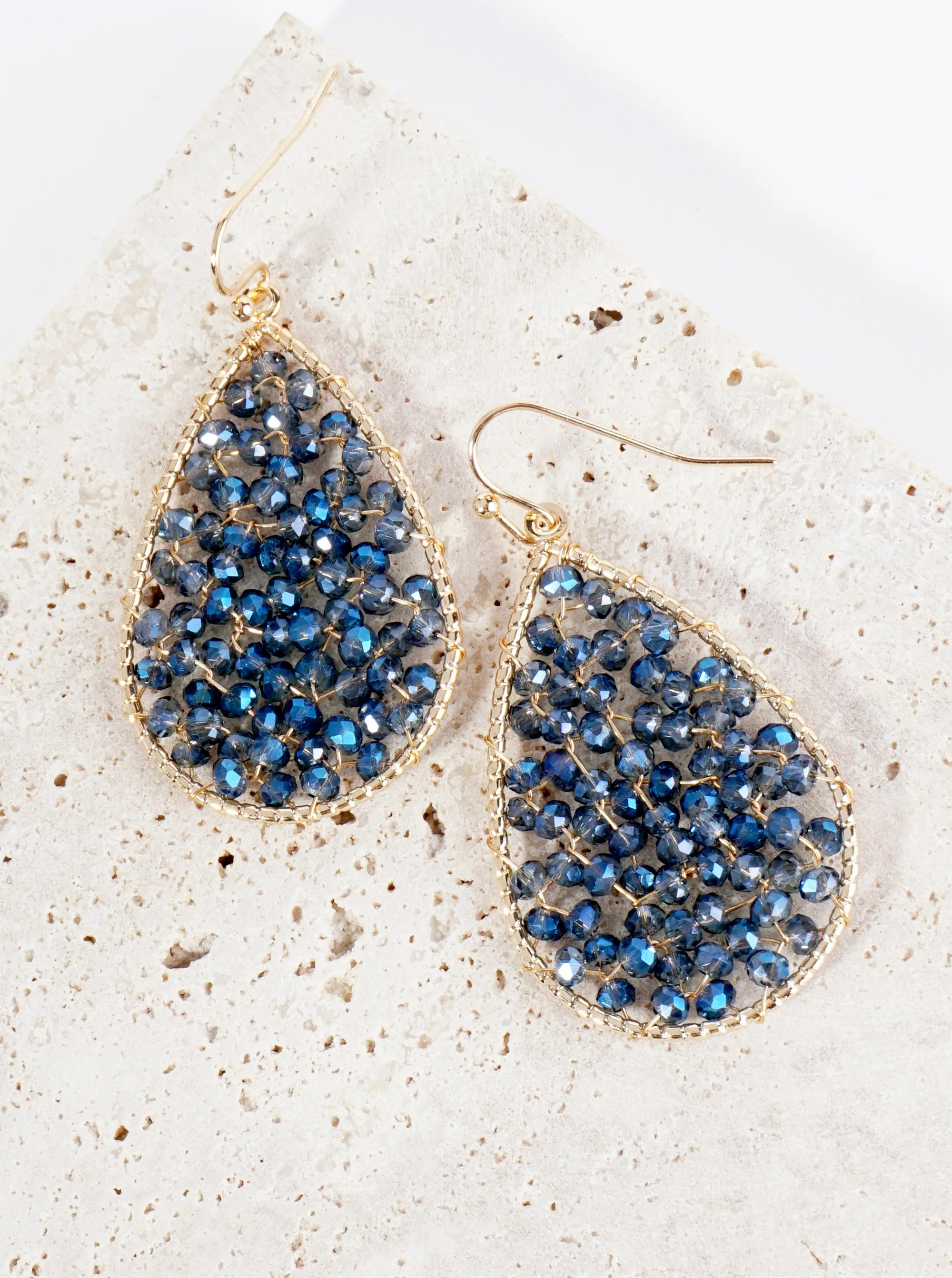 Faceted Glass Beads Wire Wrapped Teardrop Dangle Earrings