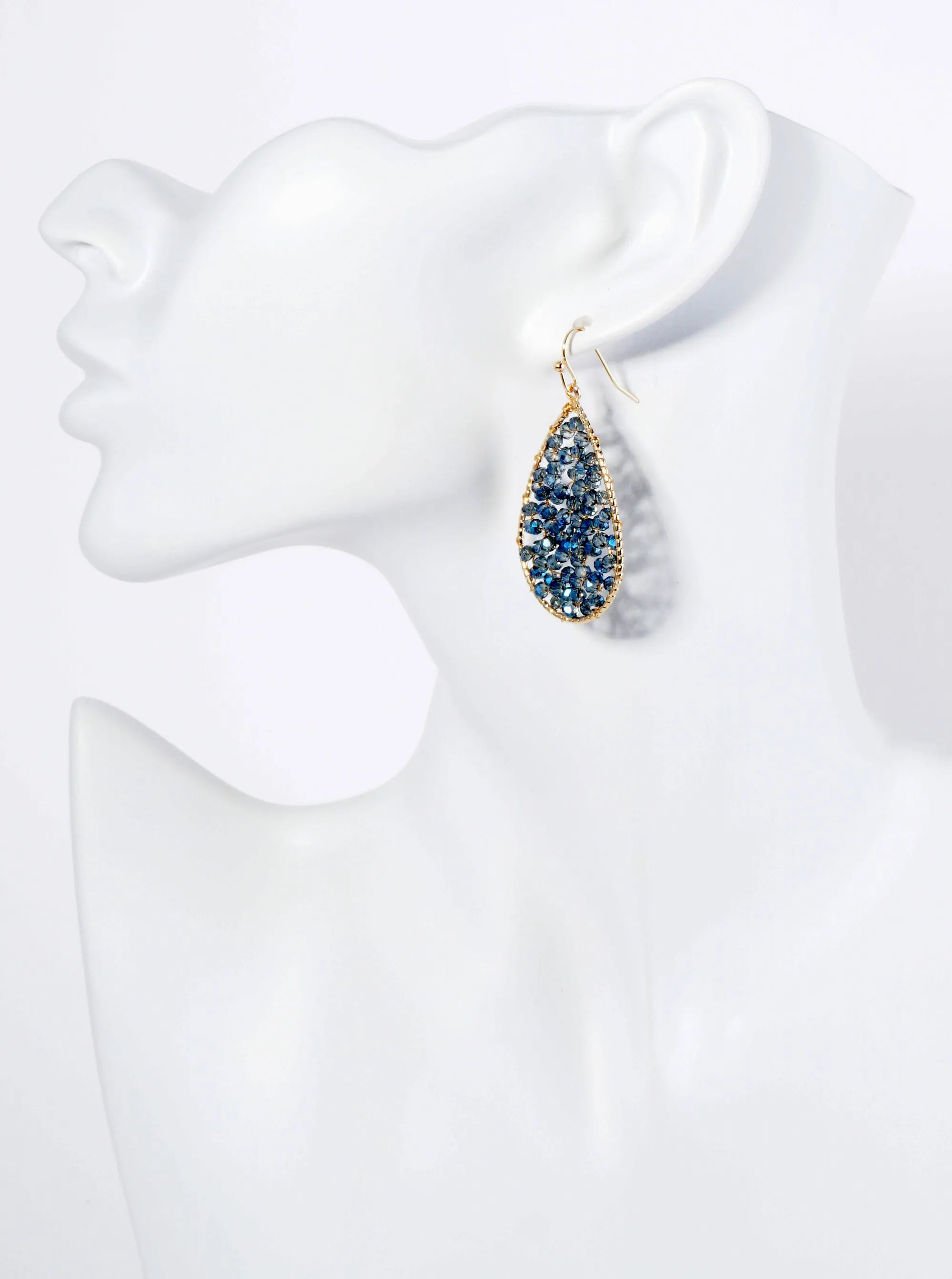 Faceted Glass Beads Wire Wrapped Teardrop Dangle Earrings