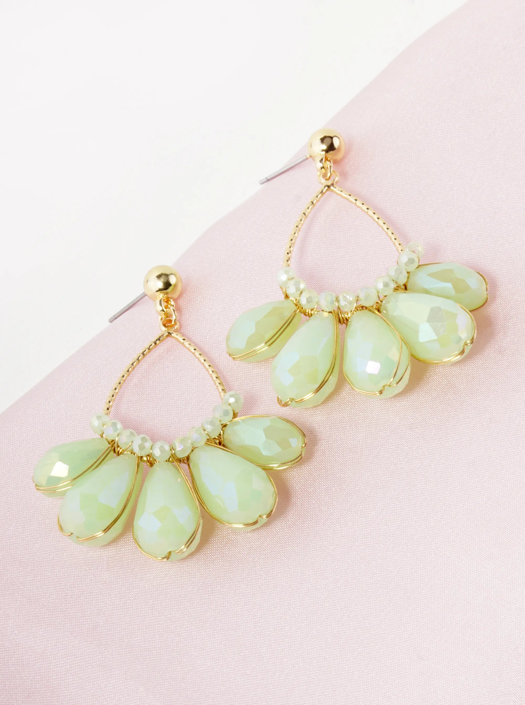 Faceted Glass Beads Wire Wrapped Textured Teardrop Dangle Earrings