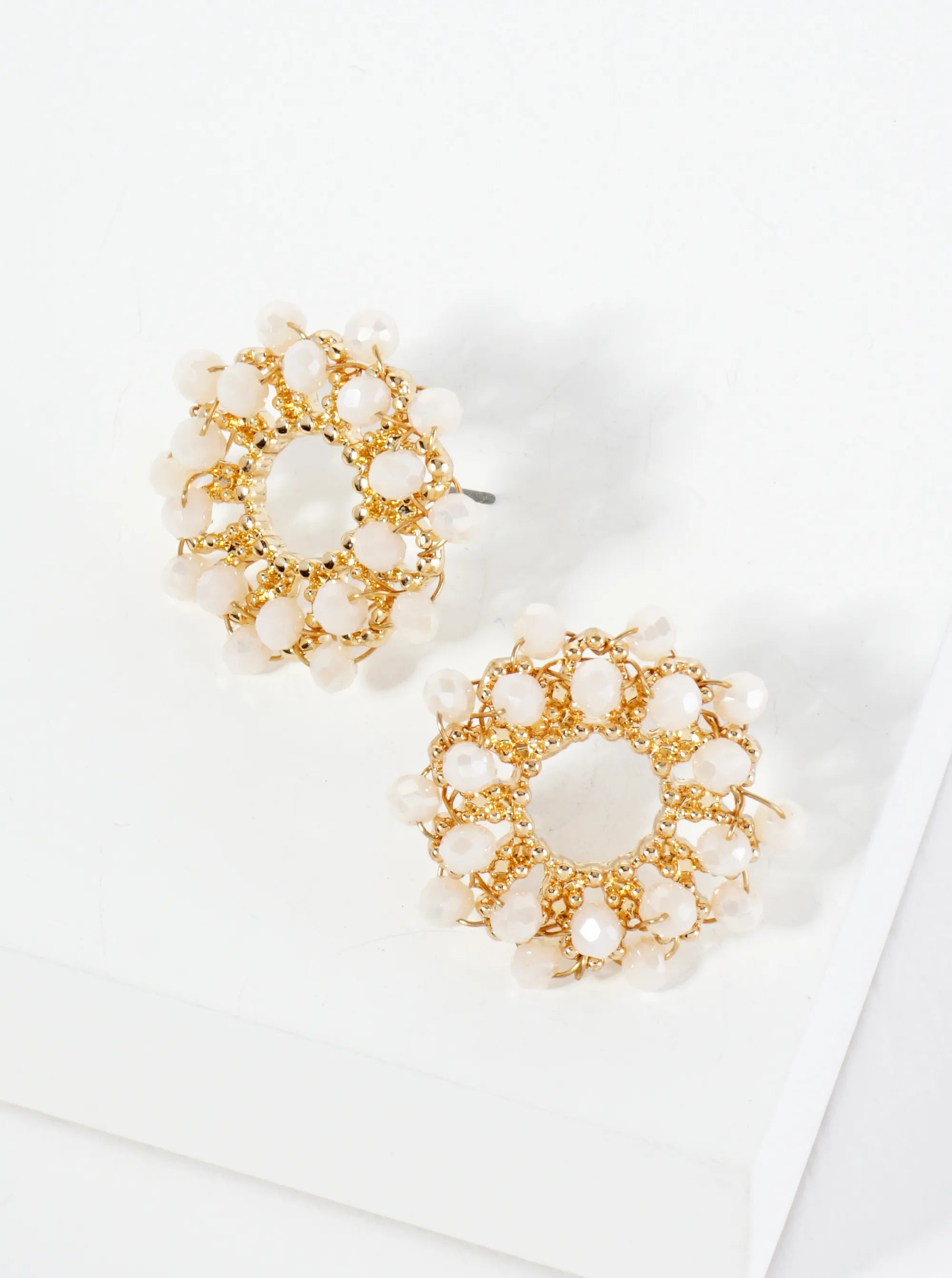 Faceted Glass Beads Wired Button Stud Earrings