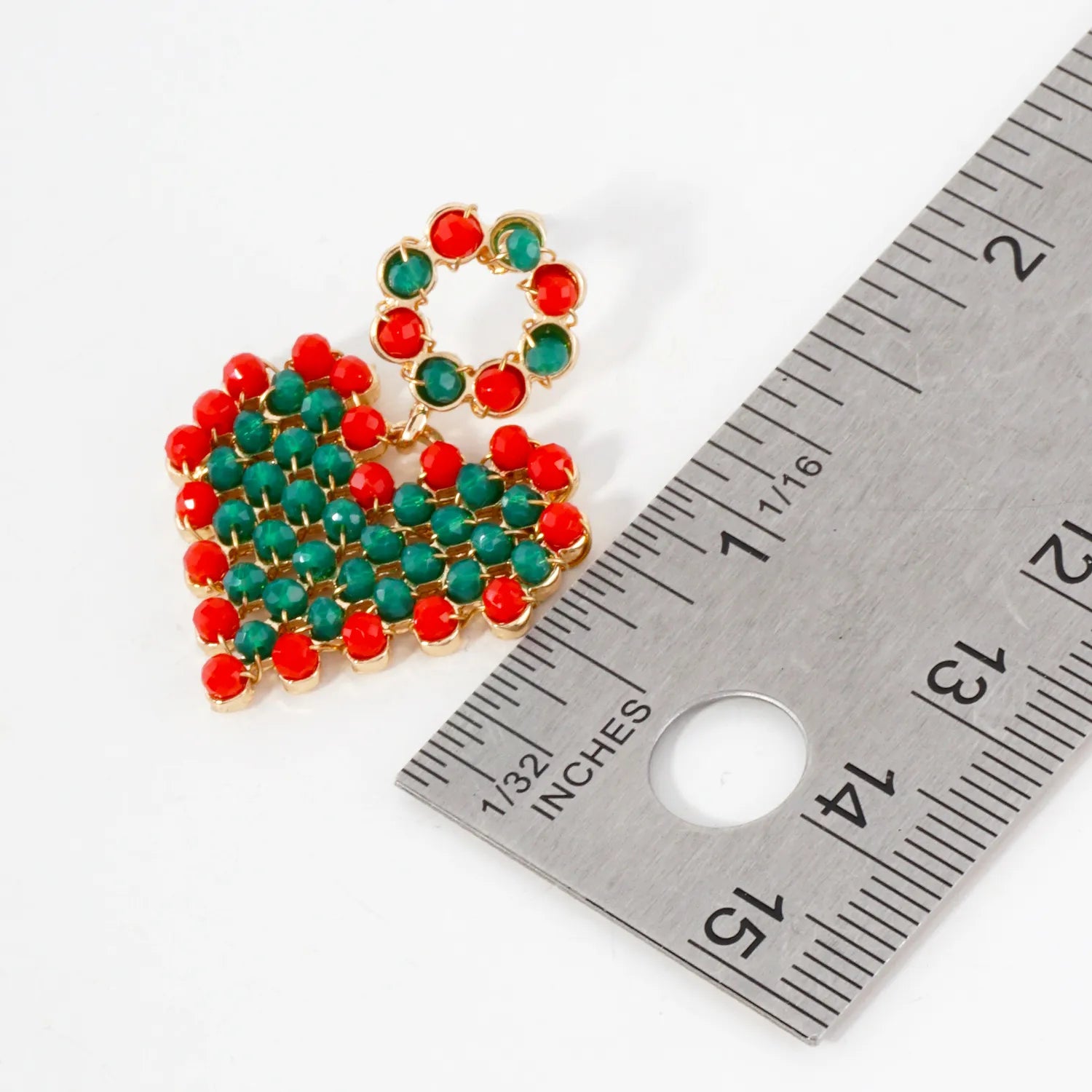 Faceted Glass Beads Wired Wrapped Heart Drop Christmas Earrings