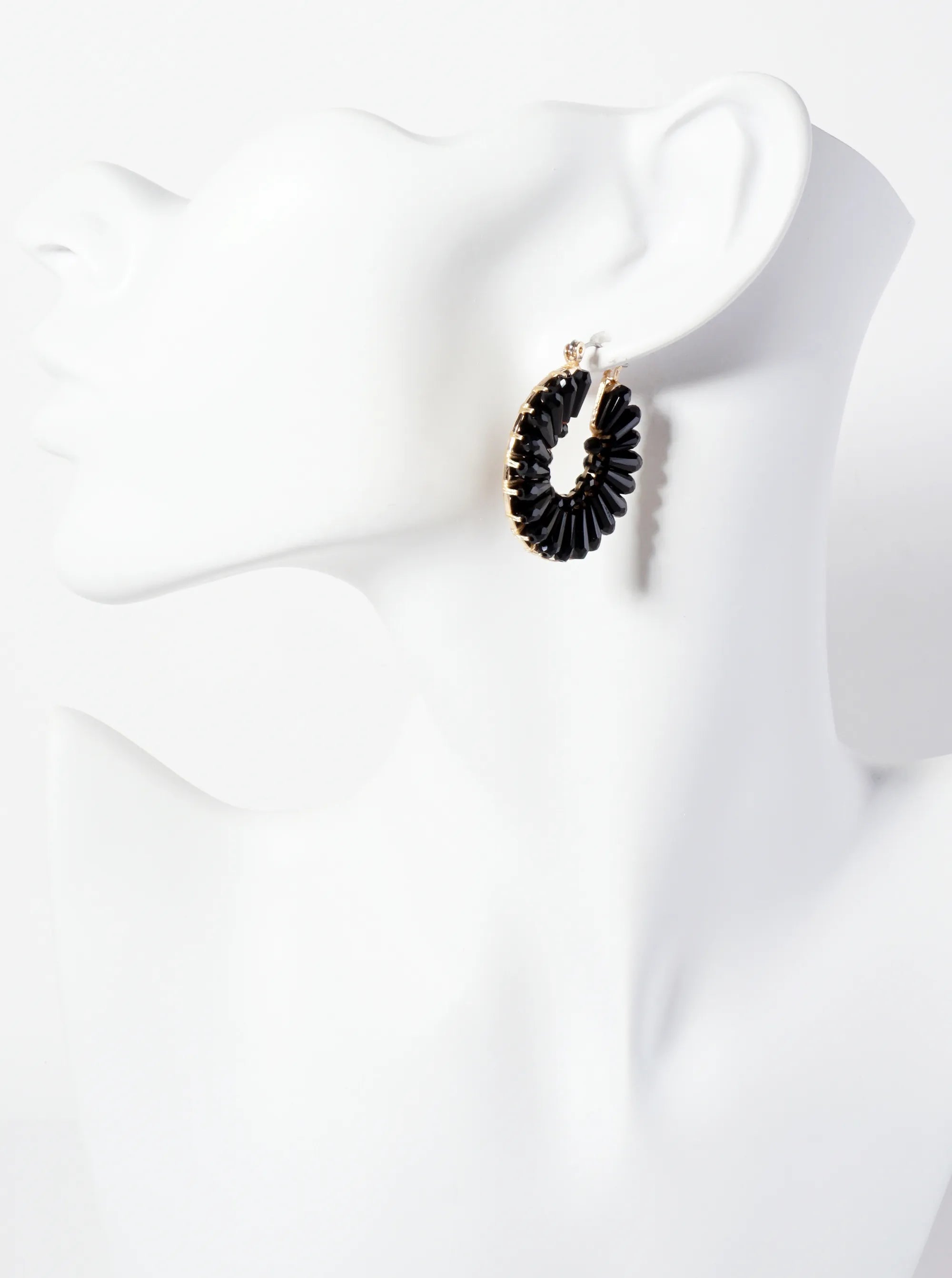 Faceted-Glass-Beads Wrapped 30mm Latch-Back Hoop Earrings