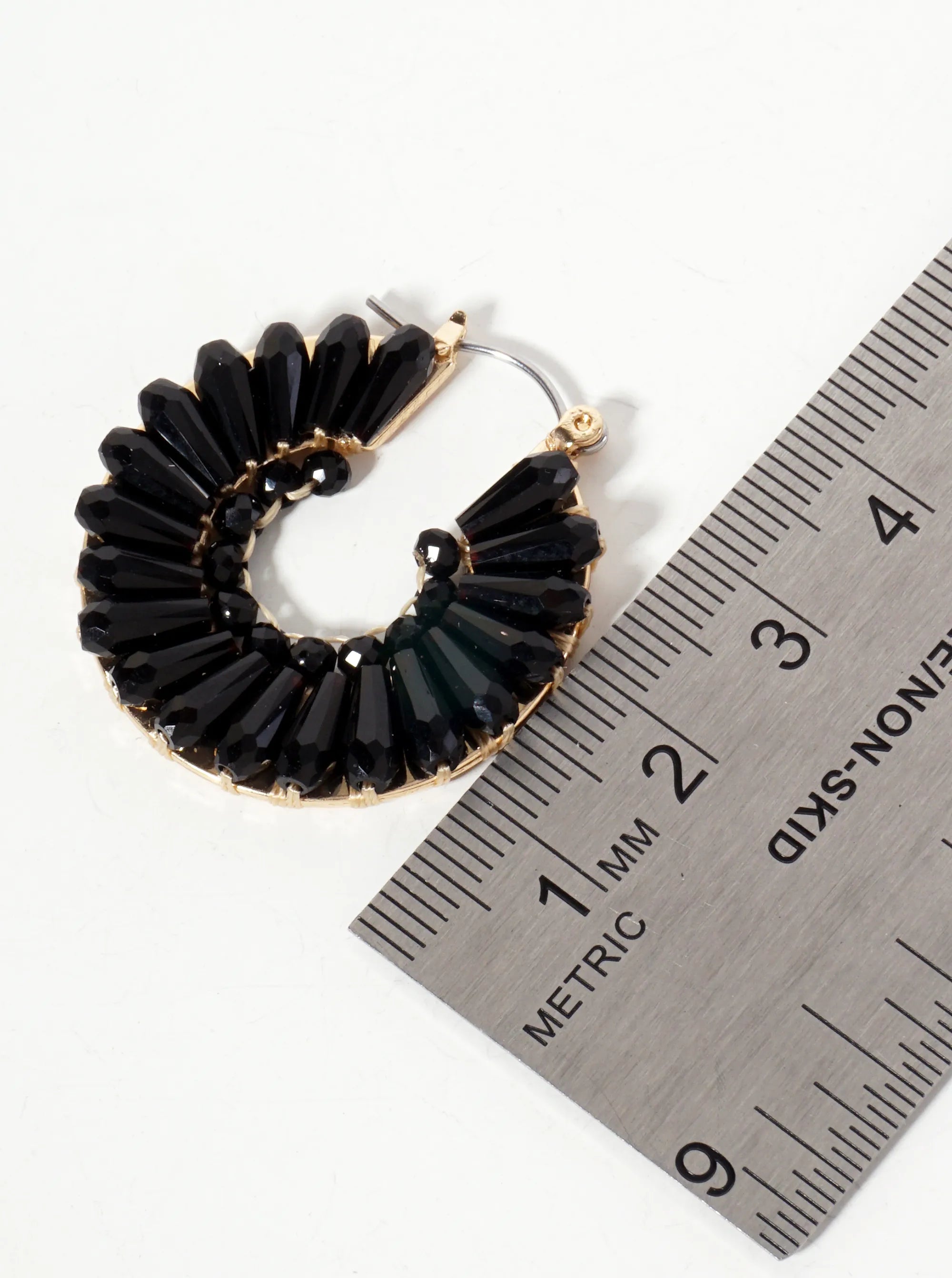 Faceted-Glass-Beads Wrapped 30mm Latch-Back Hoop Earrings