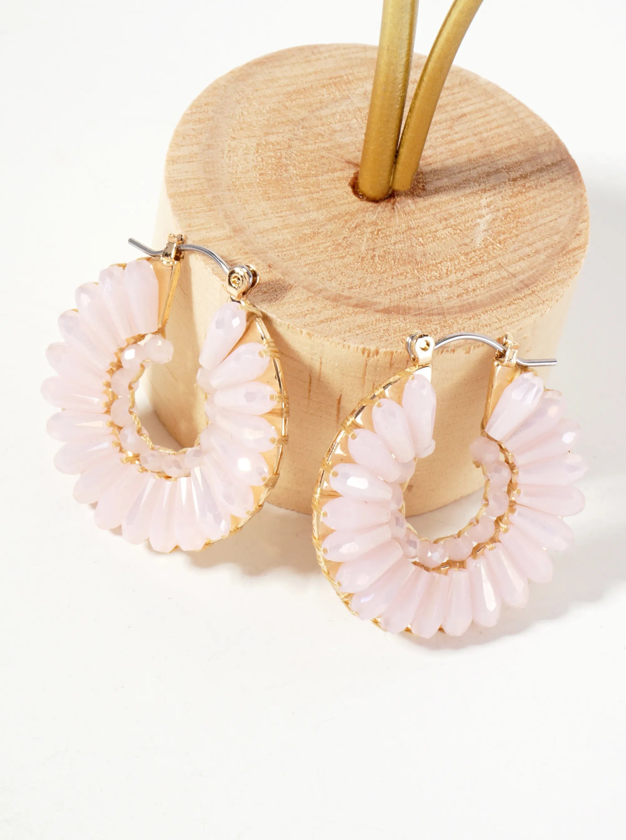 Faceted-Glass-Beads Wrapped 30mm Latch-Back Hoop Earrings