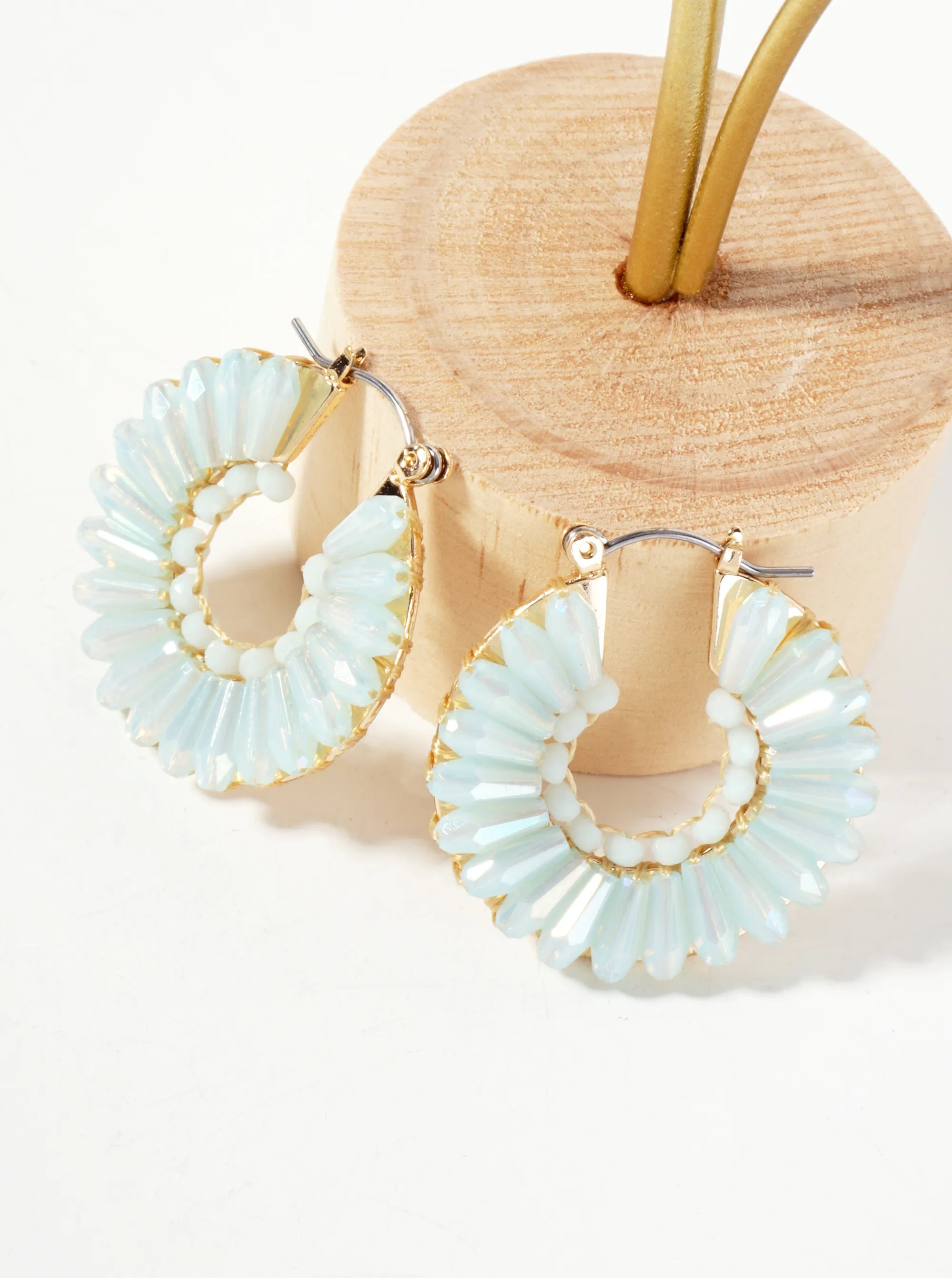 Faceted-Glass-Beads Wrapped 30mm Latch-Back Hoop Earrings