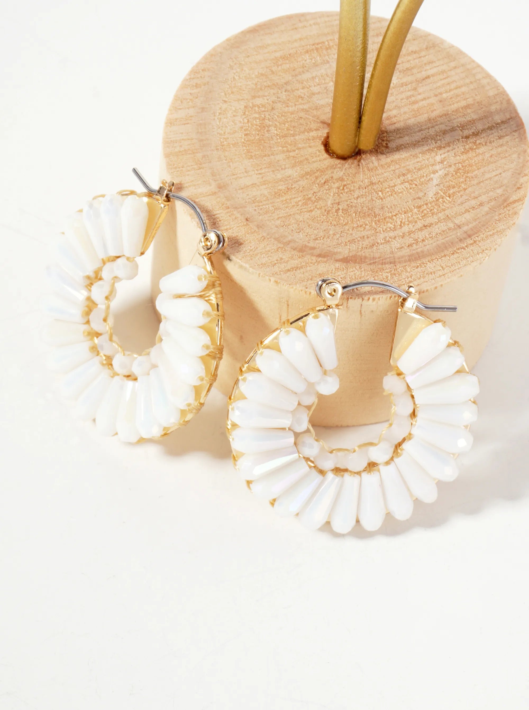Faceted-Glass-Beads Wrapped 30mm Latch-Back Hoop Earrings