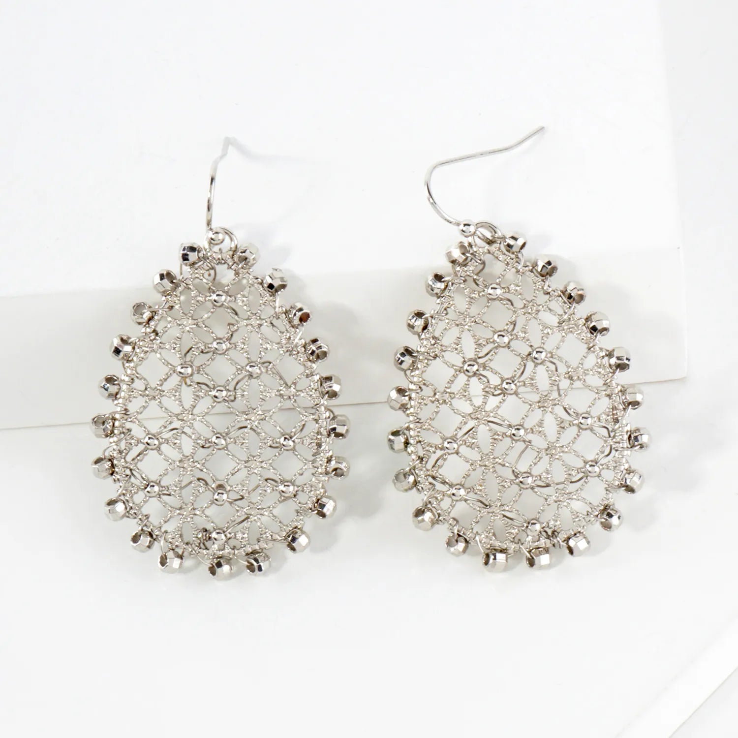 Faceted Metallic Beads Wired Filigree Teardrop Dangle Earrings