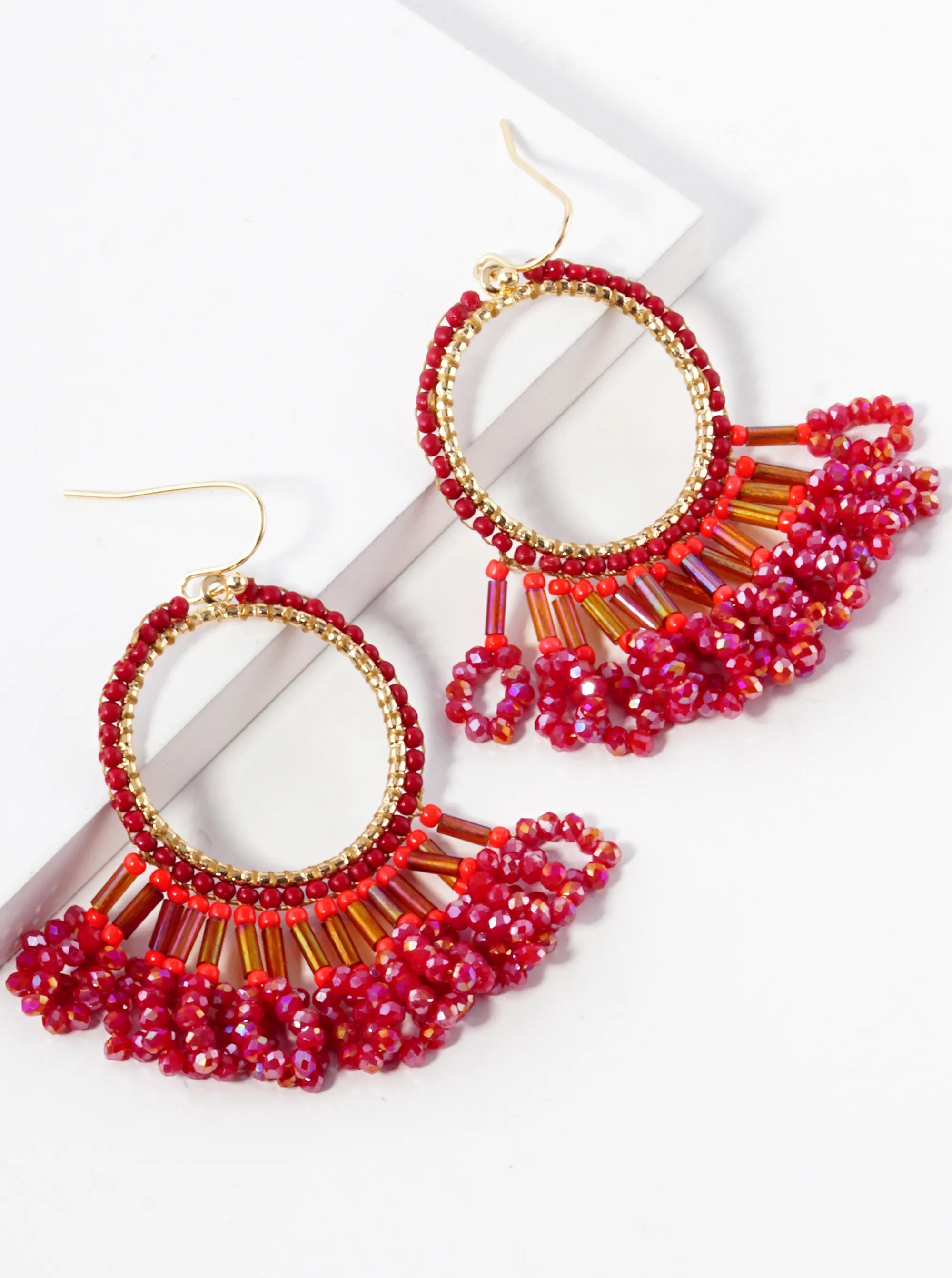 Faceted Multi Shape Glass Beaded Drop Fringe Dangle Earrings