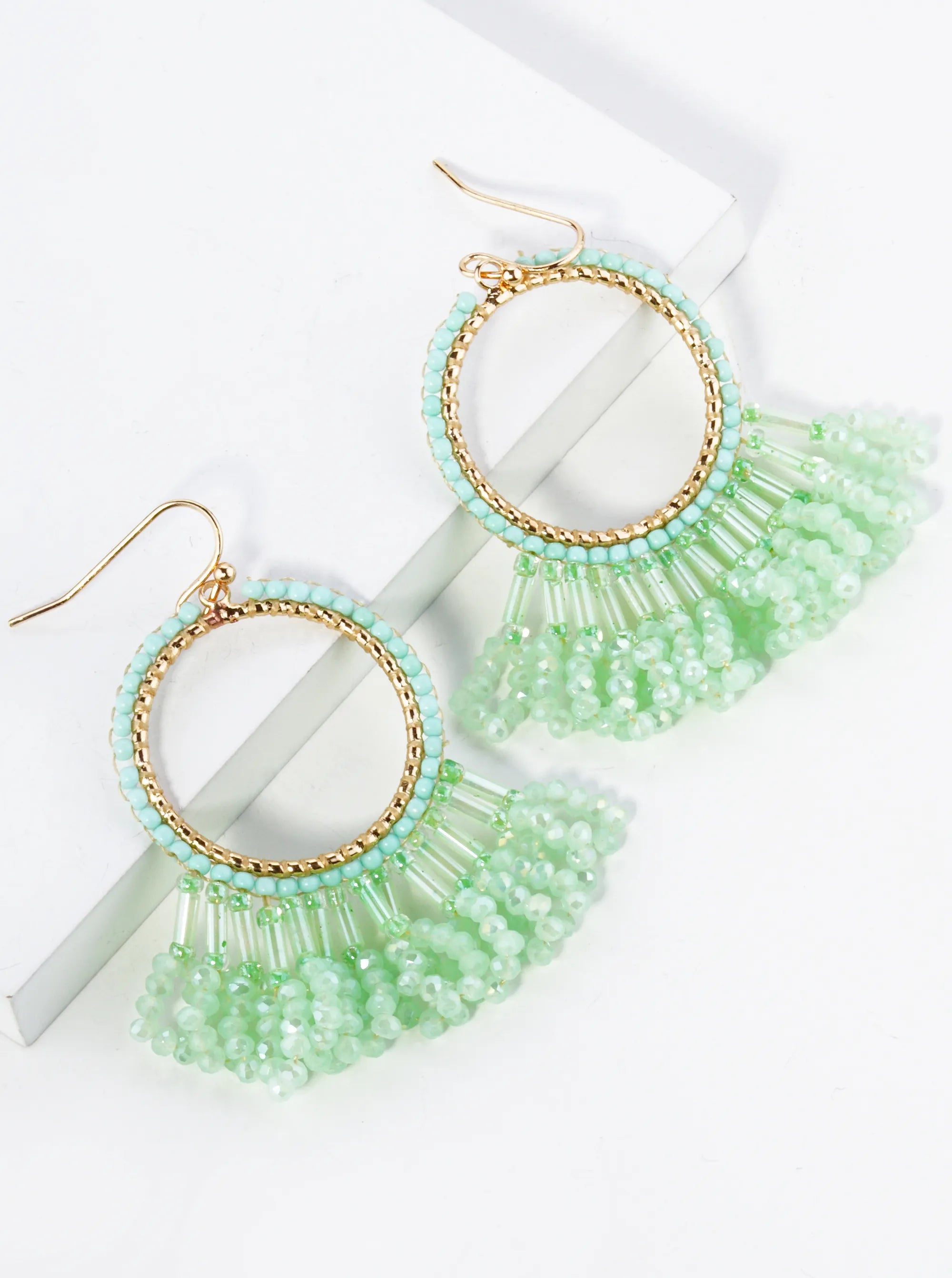 Faceted Multi Shape Glass Beaded Drop Fringe Dangle Earrings