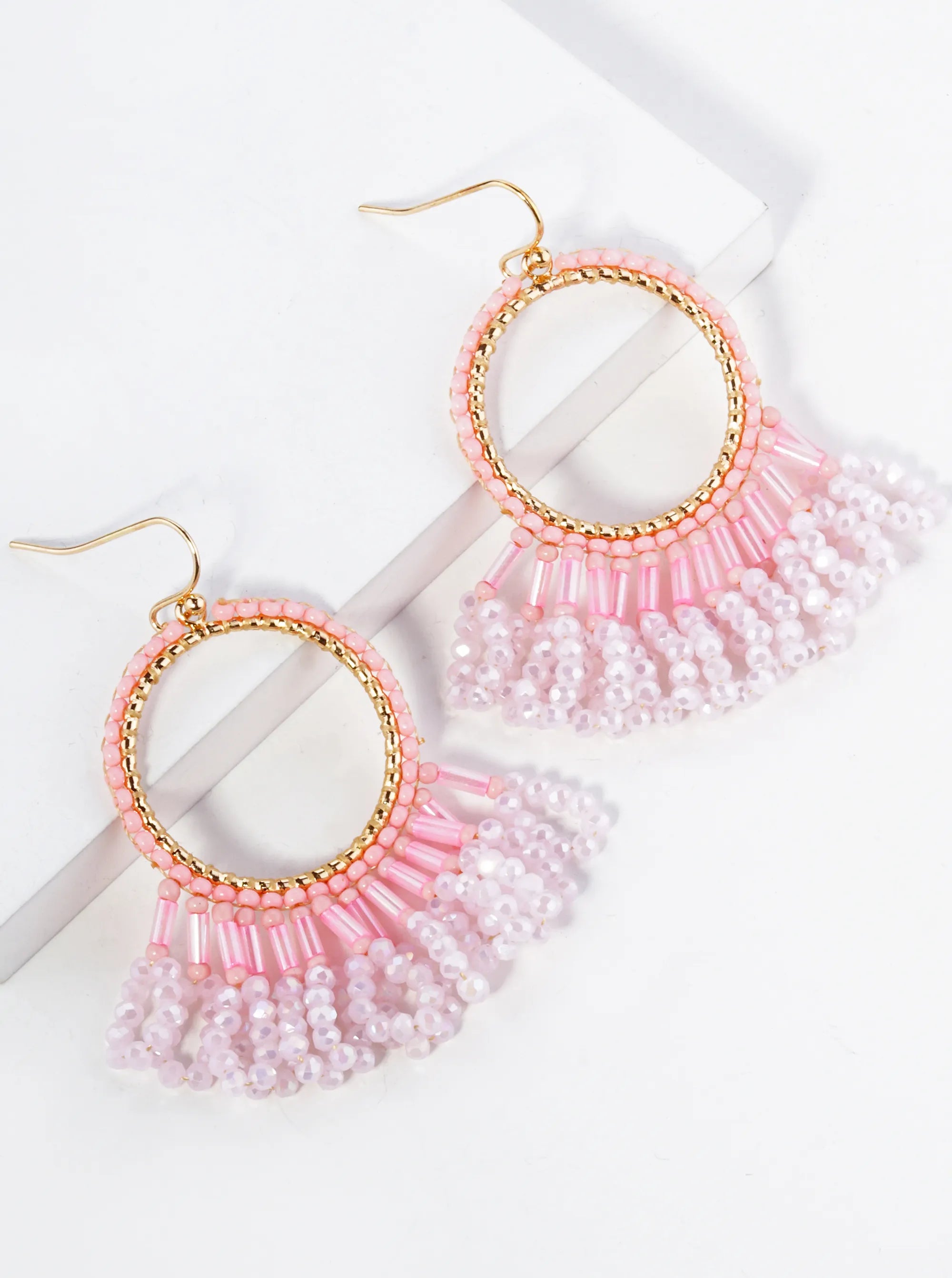Faceted Multi Shape Glass Beaded Drop Fringe Dangle Earrings