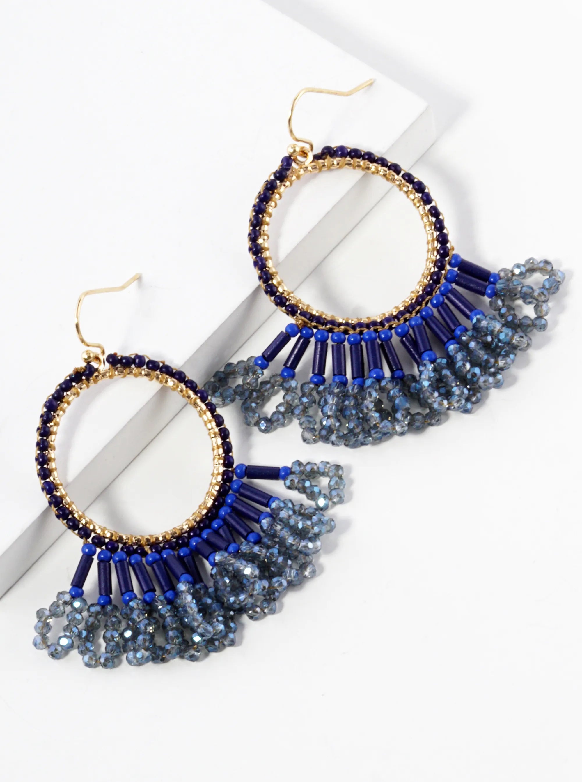 Faceted Multi Shape Glass Beaded Drop Fringe Dangle Earrings