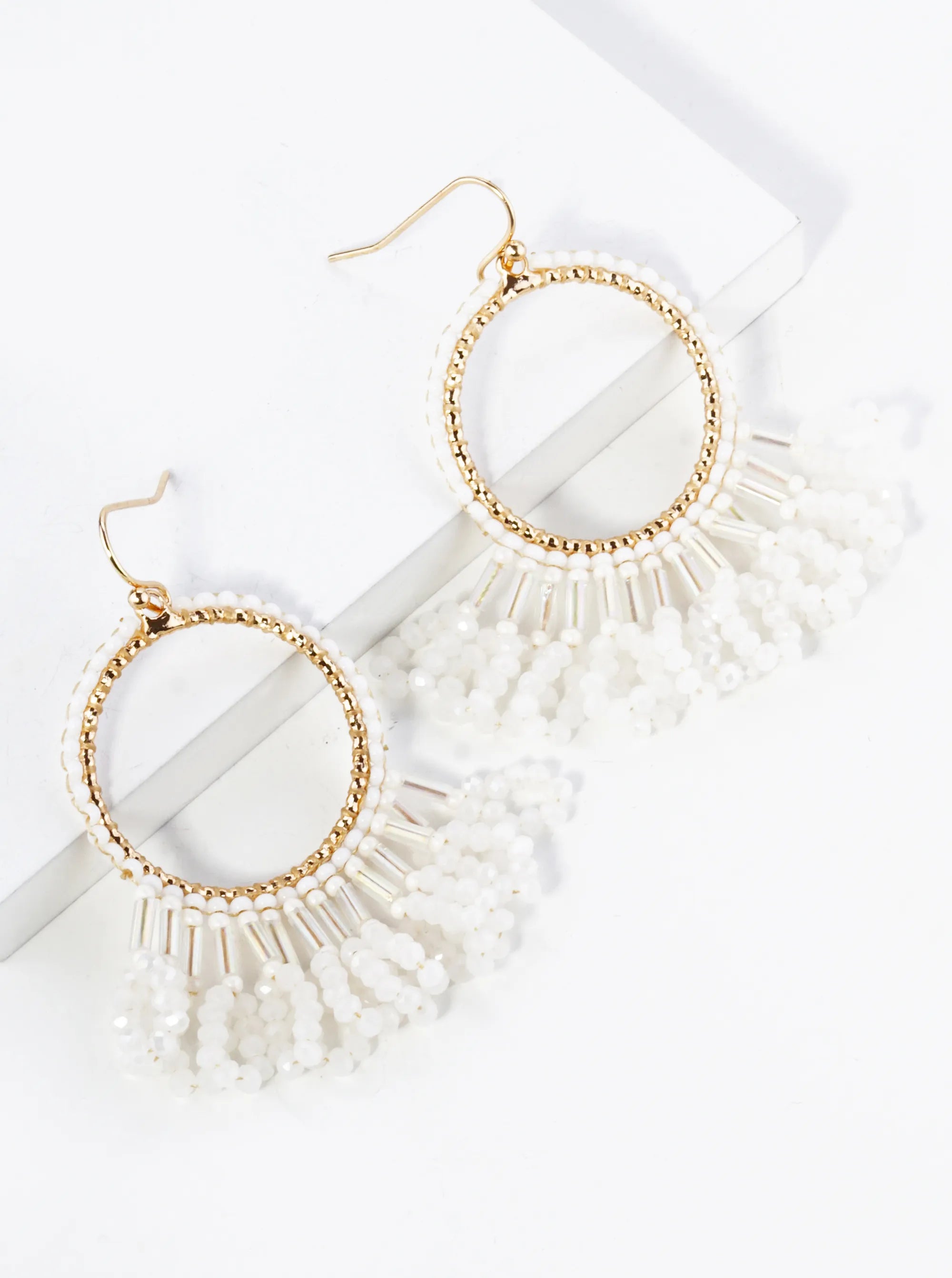 Faceted Multi Shape Glass Beaded Drop Fringe Dangle Earrings