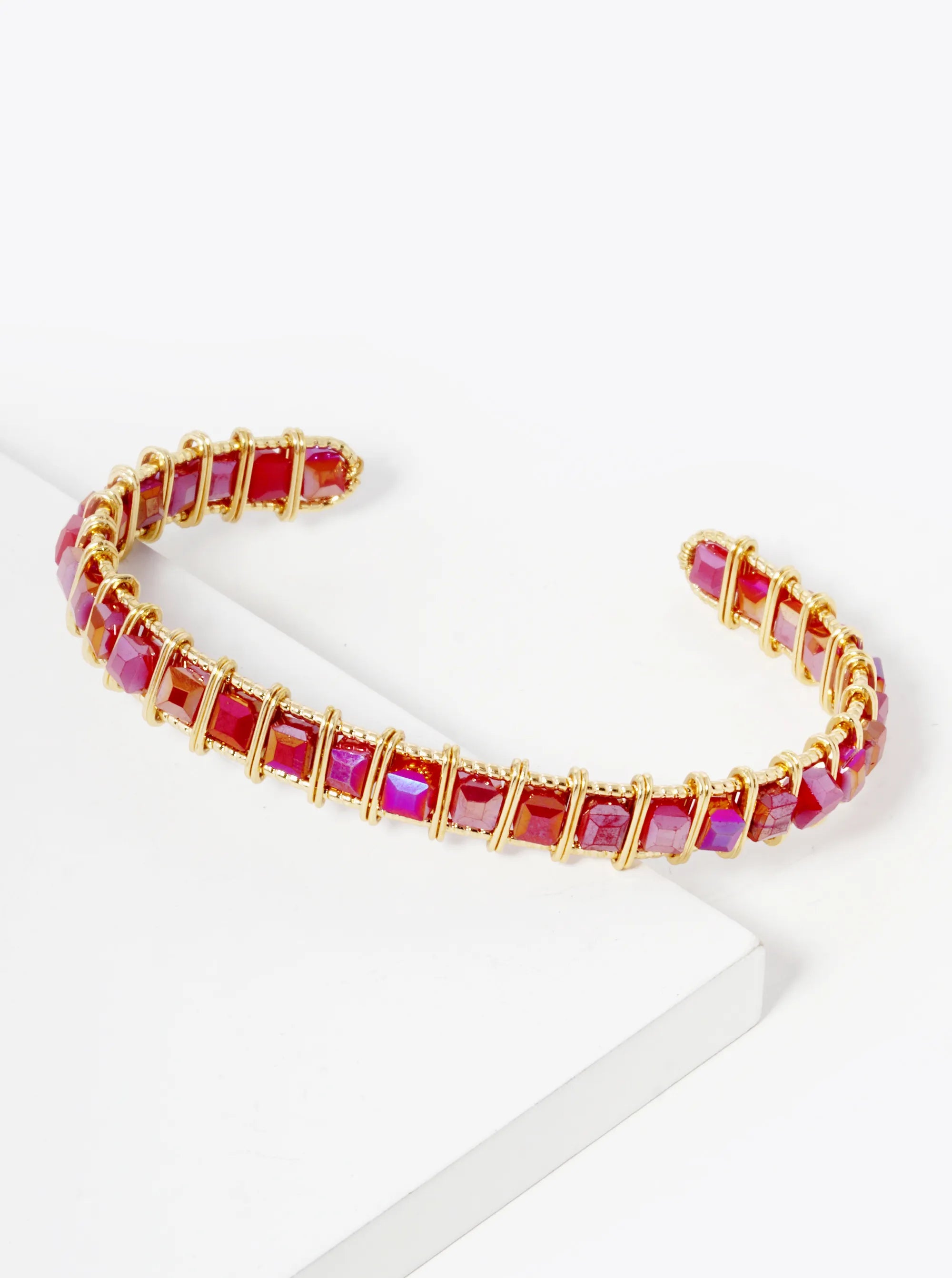 Faceted Square Beads Wired Cuff Bracelet