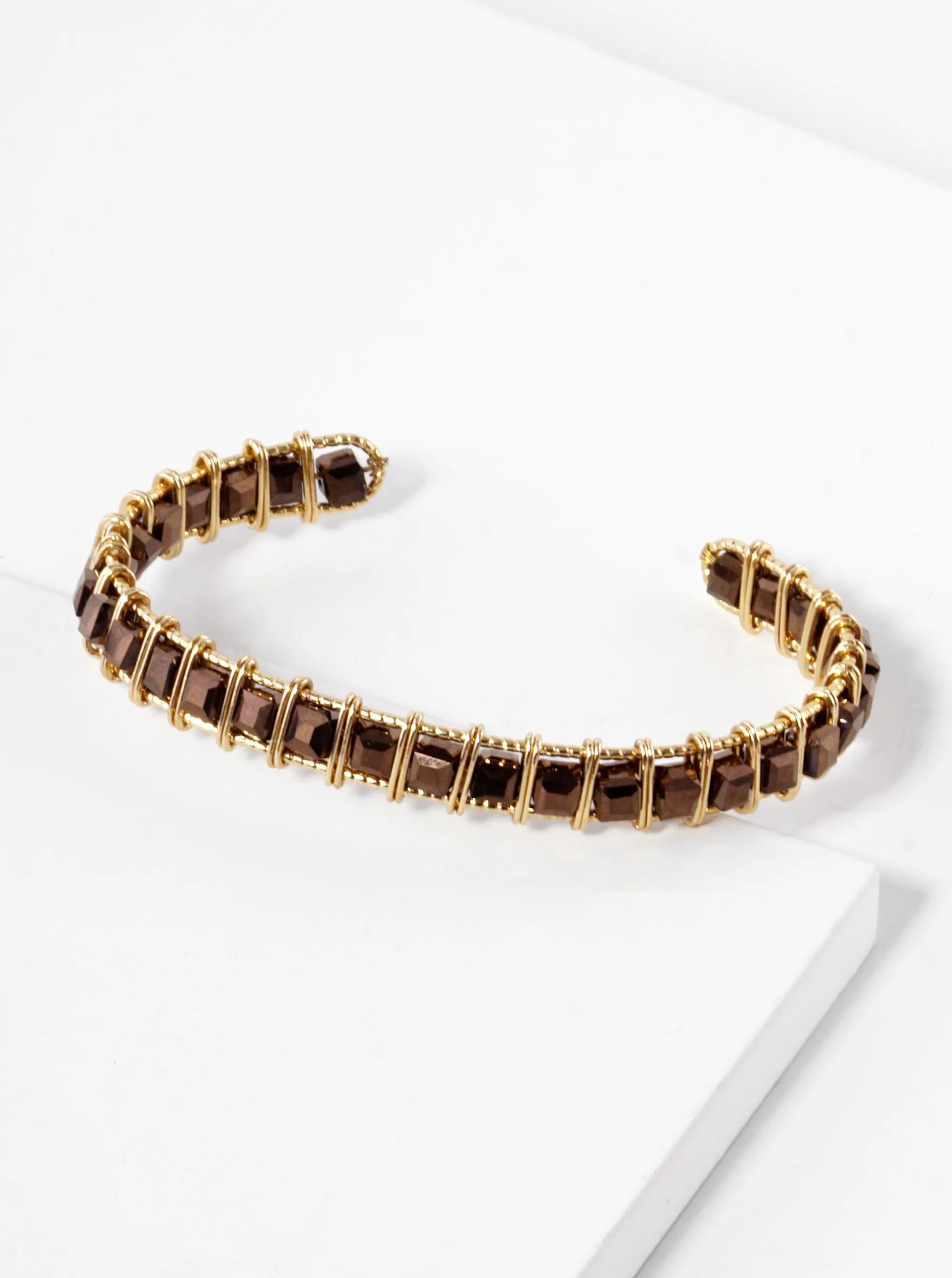 Faceted Square Beads Wired Cuff Bracelet