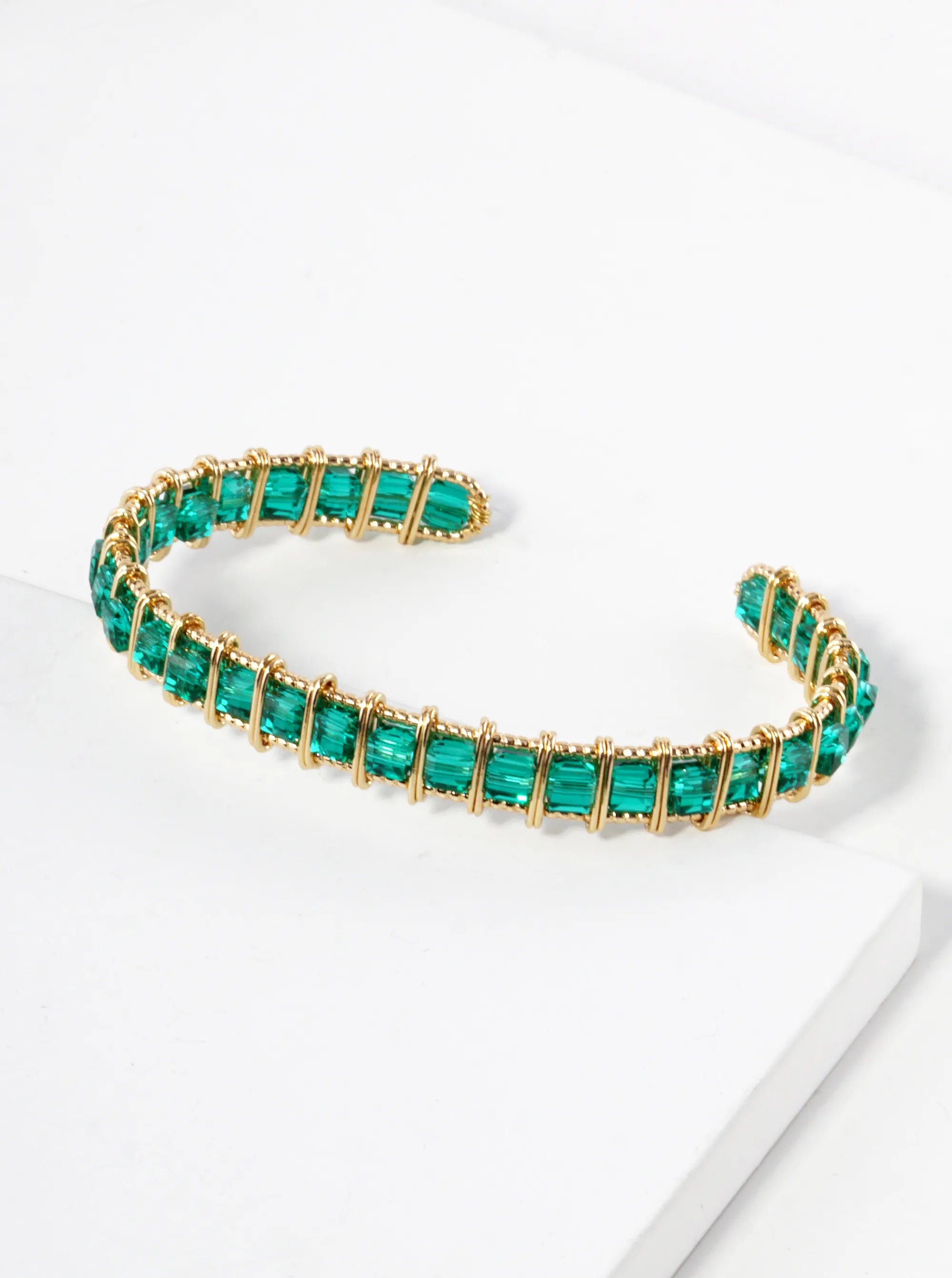 Faceted Square Beads Wired Cuff Bracelet