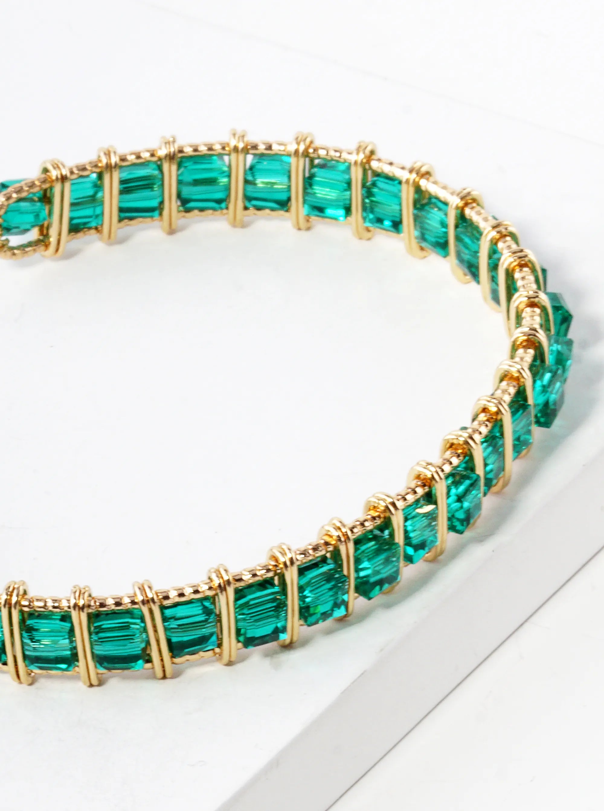 Faceted Square Beads Wired Cuff Bracelet