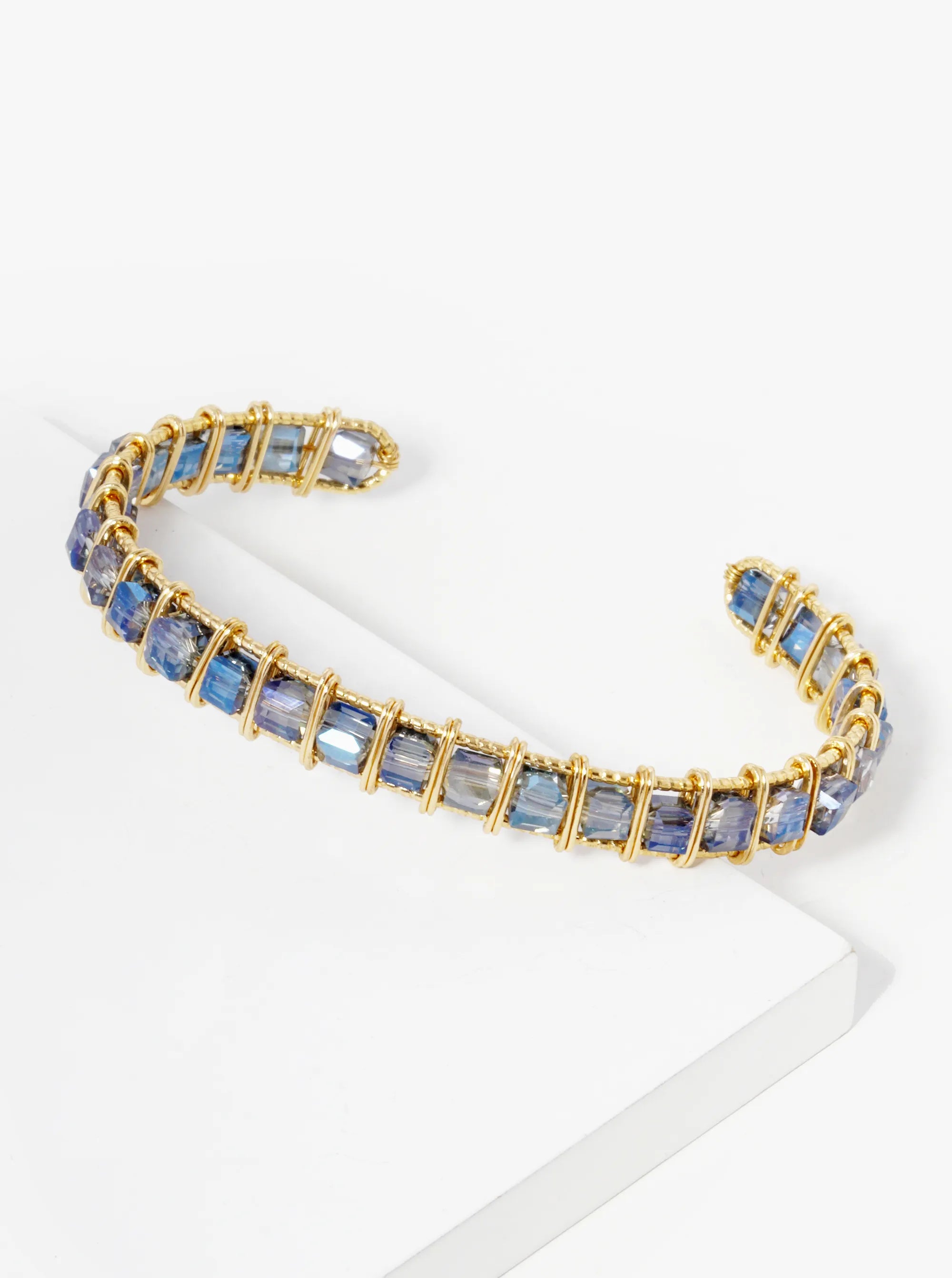 Faceted Square Beads Wired Cuff Bracelet