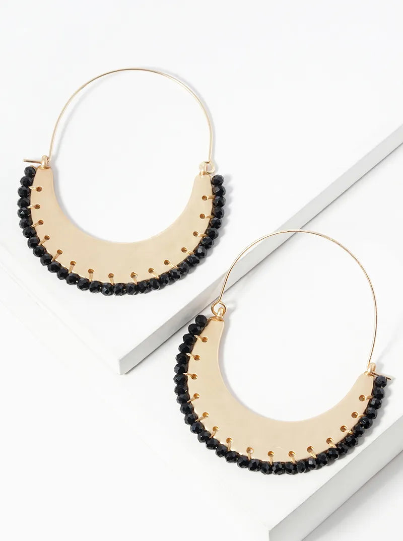 Faceted Glass Bead Wrapped Crescent Statement Earrings