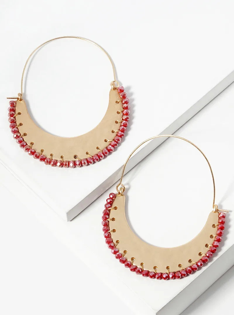 Faceted Glass Bead Wrapped Crescent Statement Earrings