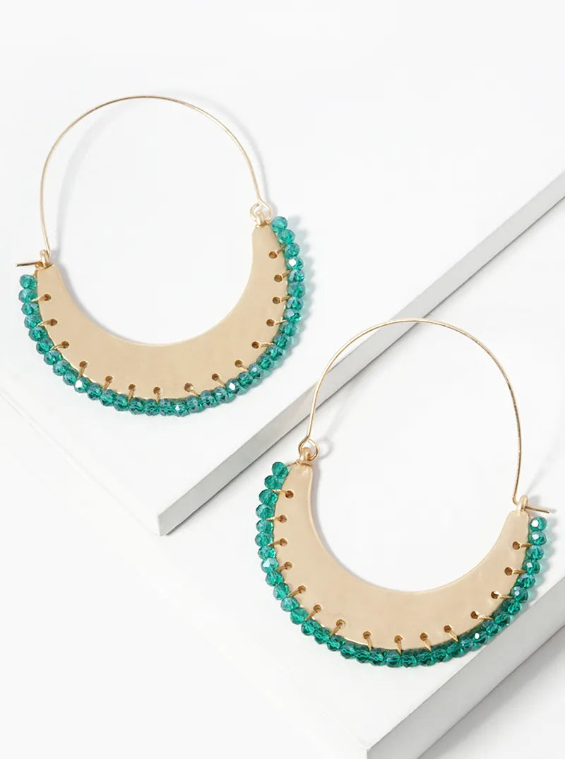 Faceted Glass Bead Wrapped Crescent Statement Earrings