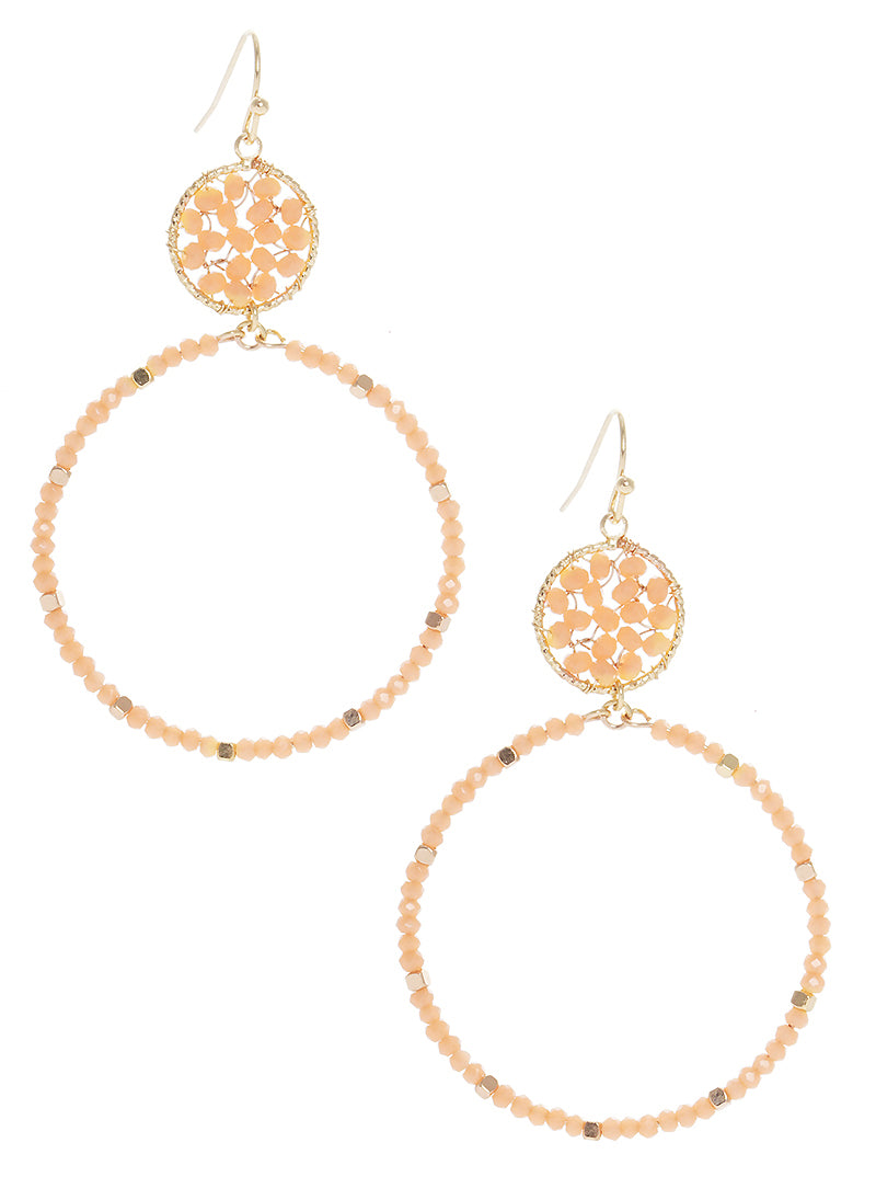 Faceted Glass Beaded Circle Dangle Drop Earrings