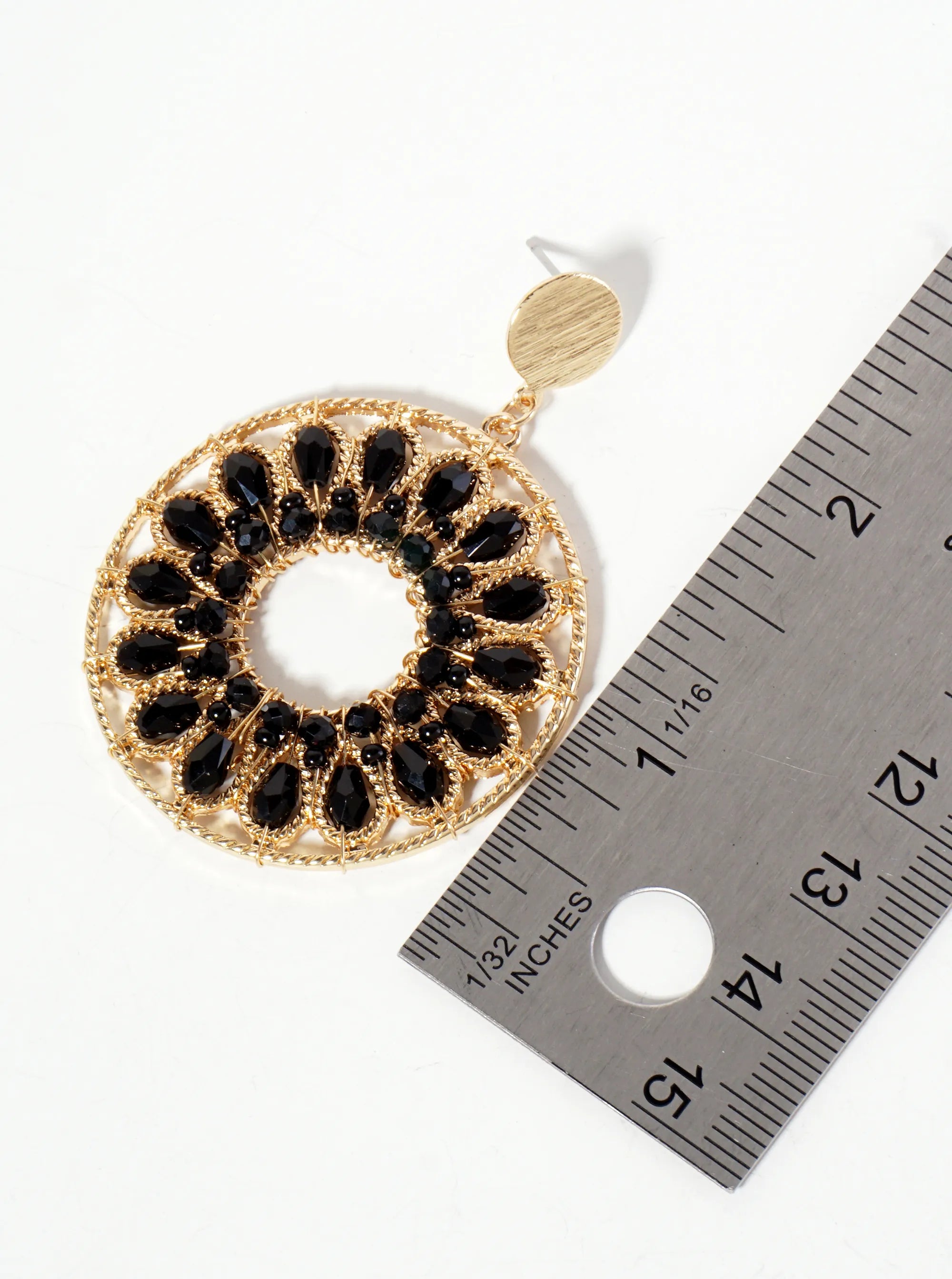 Flower Pattern Glass-Beads Wire Wrapped Round Statement Earrings