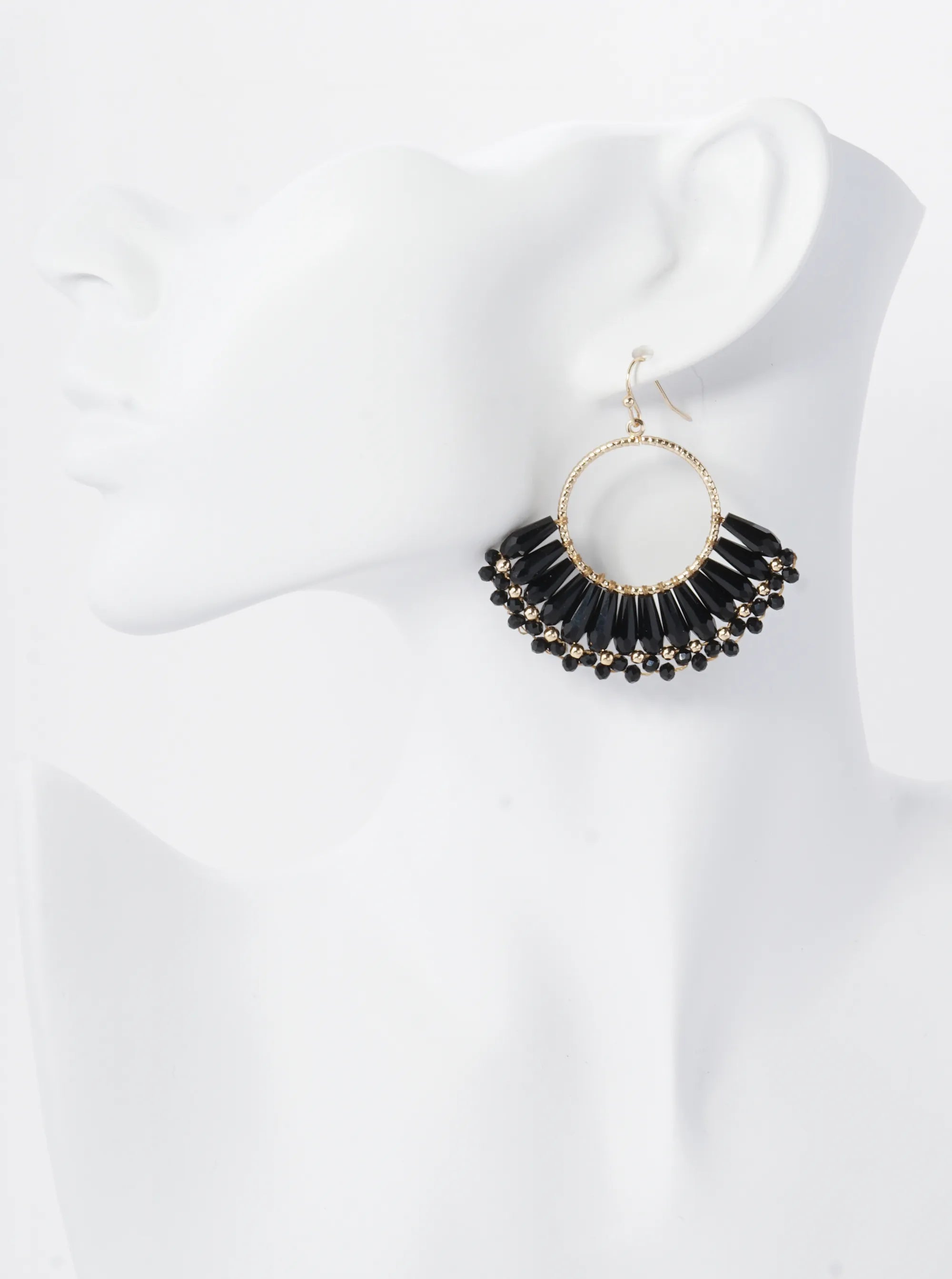 Fringe Glass Beads Drop Textured Circle Dangle Earrings